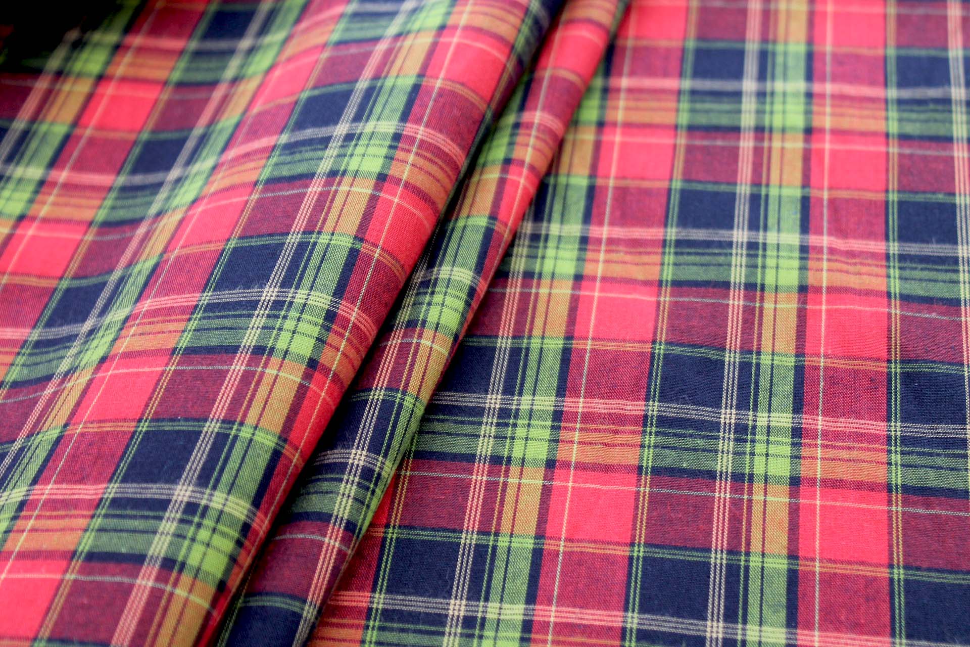 Cotton Checked Shirting - Lime, Red and Navy fabric