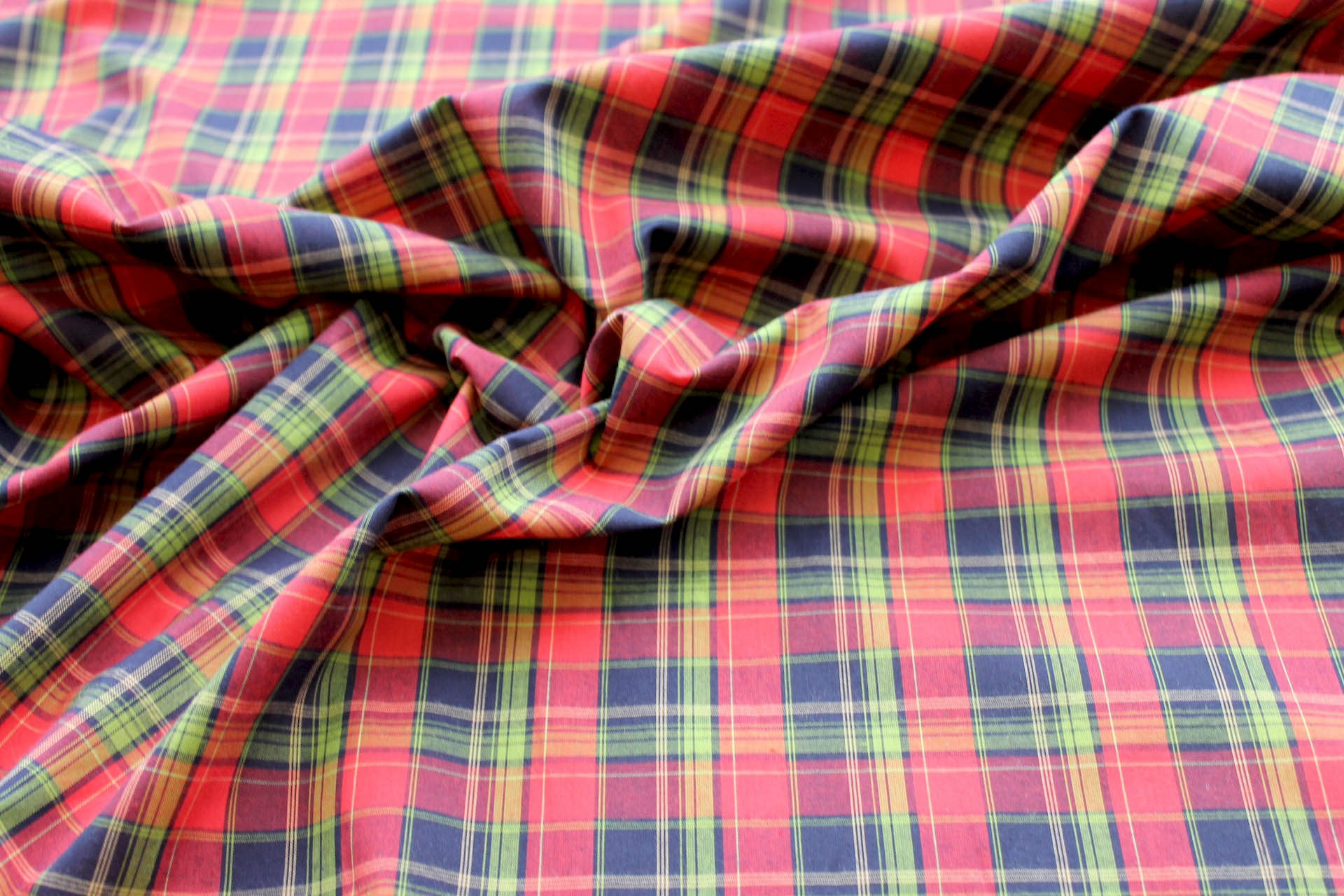 Cotton Checked Shirting - Lime, Red and Navy fabric, image 2 of 8