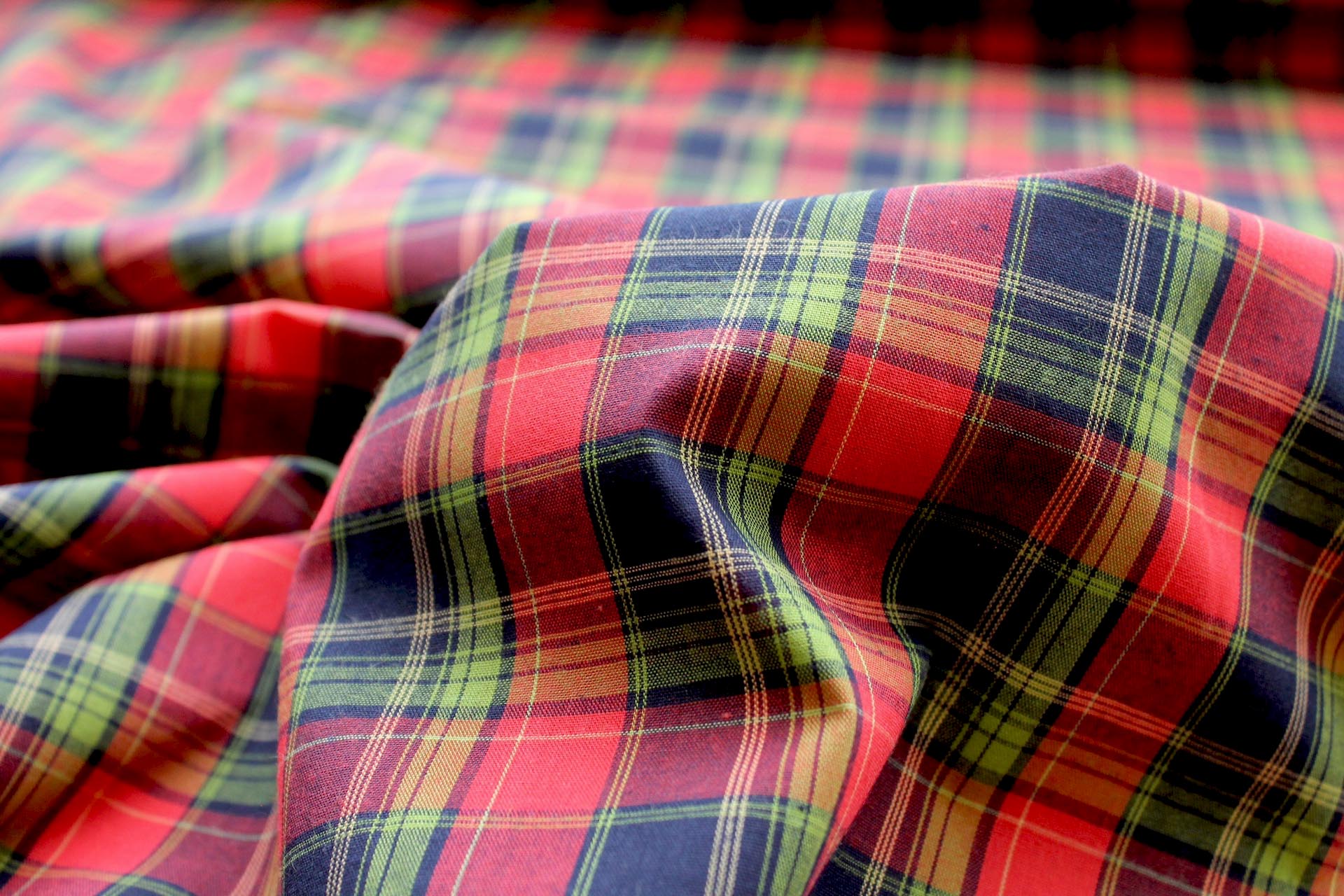 Cotton Checked Shirting - Lime, Red and Navy fabric, image 4 of 8