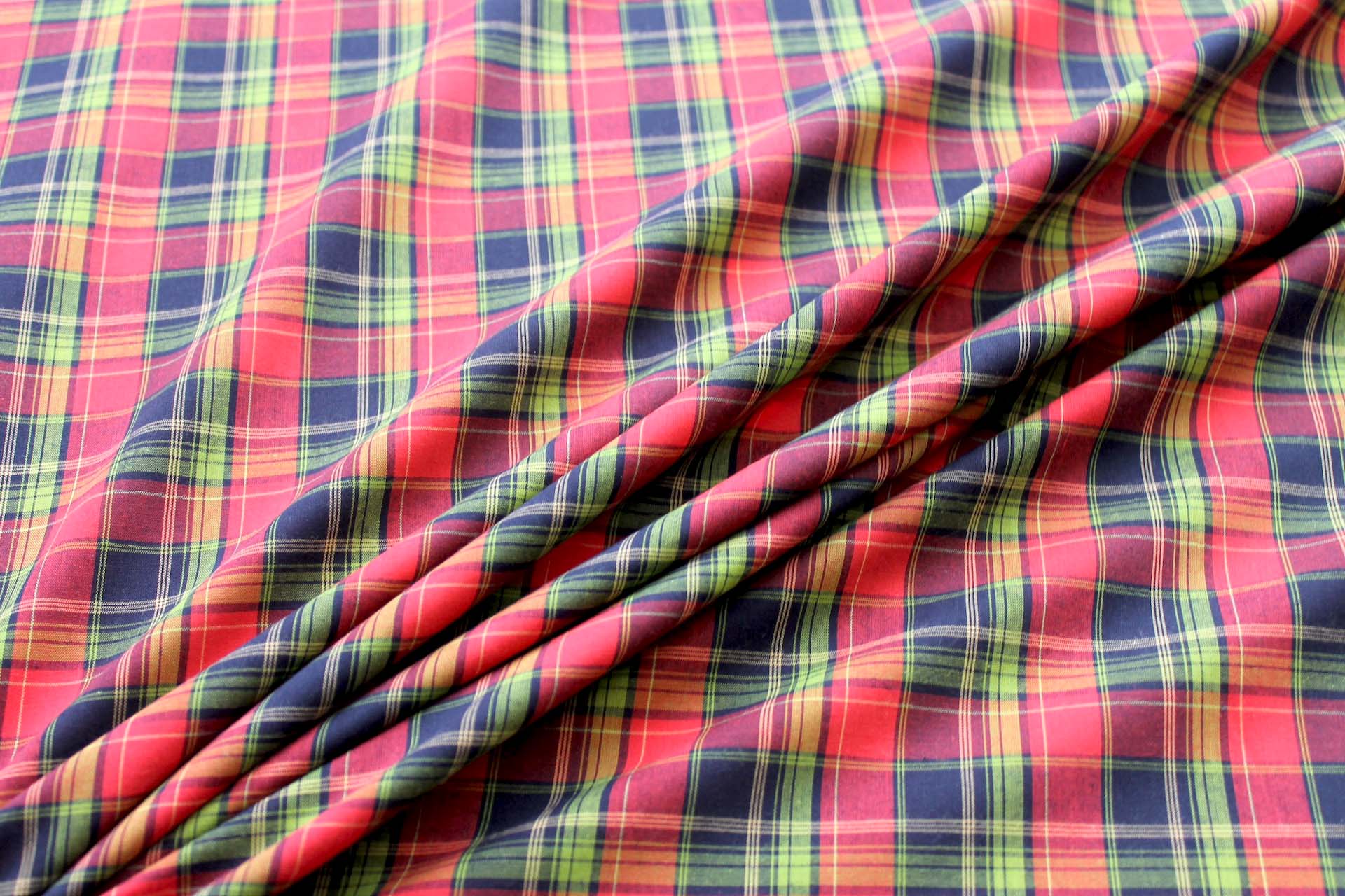 Cotton Checked Shirting - Lime, Red and Navy fabric, image 6 of 8