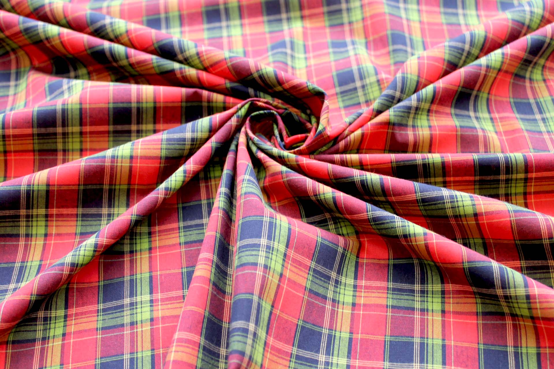 Cotton Checked Shirting - Lime, Red and Navy fabric, image 7 of 8