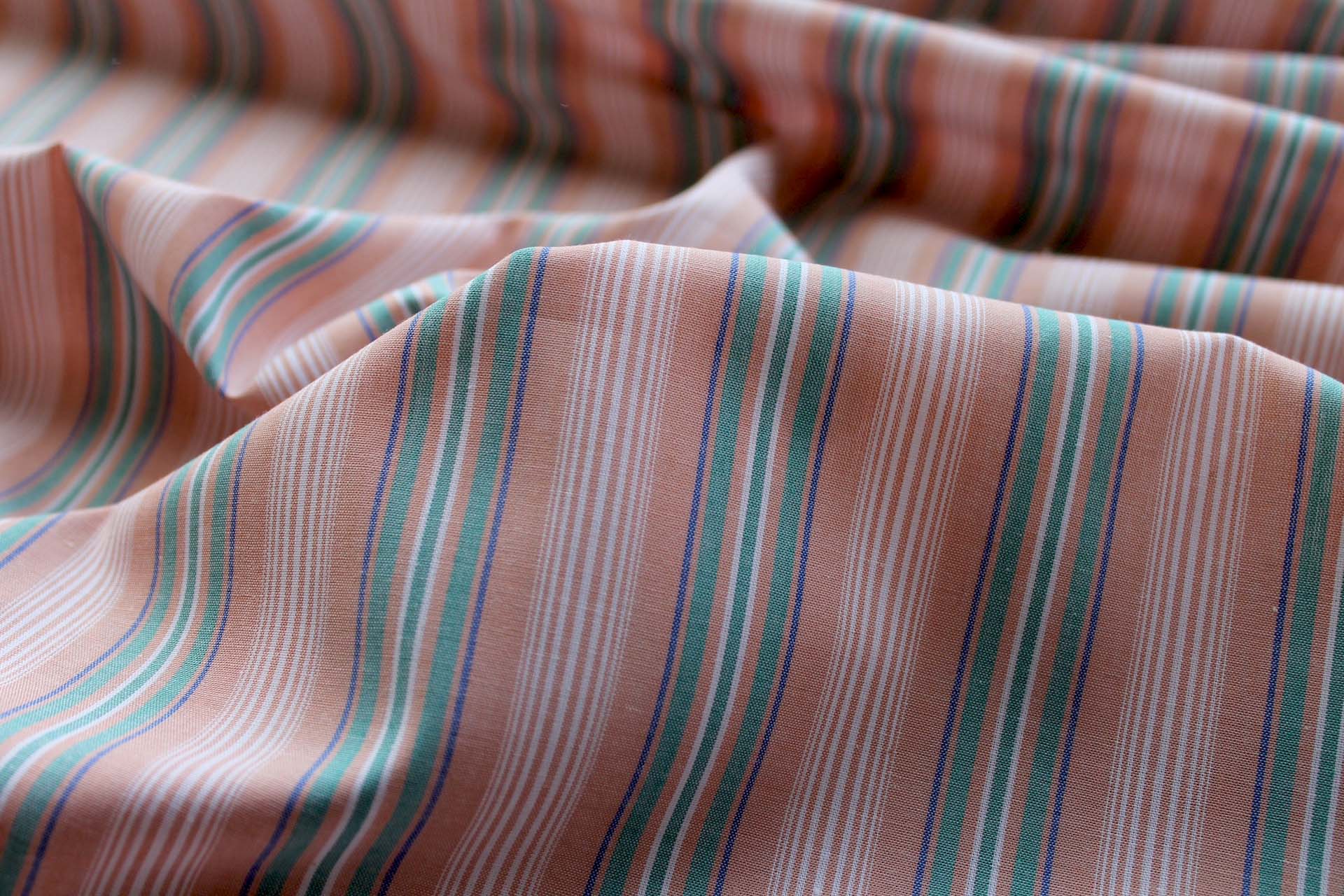 Peach and Green Stripe Cotton Shirting fabric, image 2 of 7