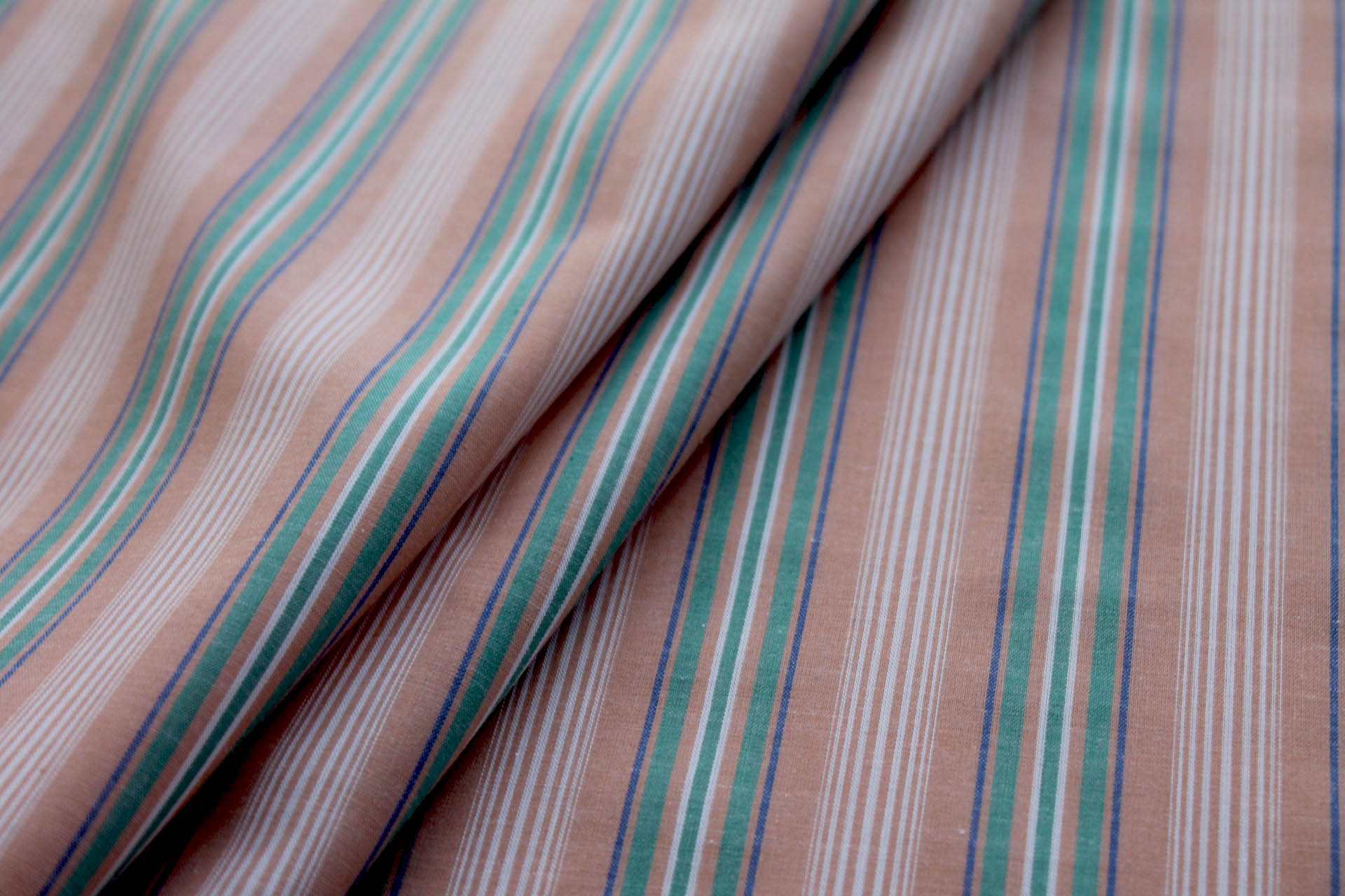 Peach and Green Stripe Cotton Shirting fabric, image 3 of 7