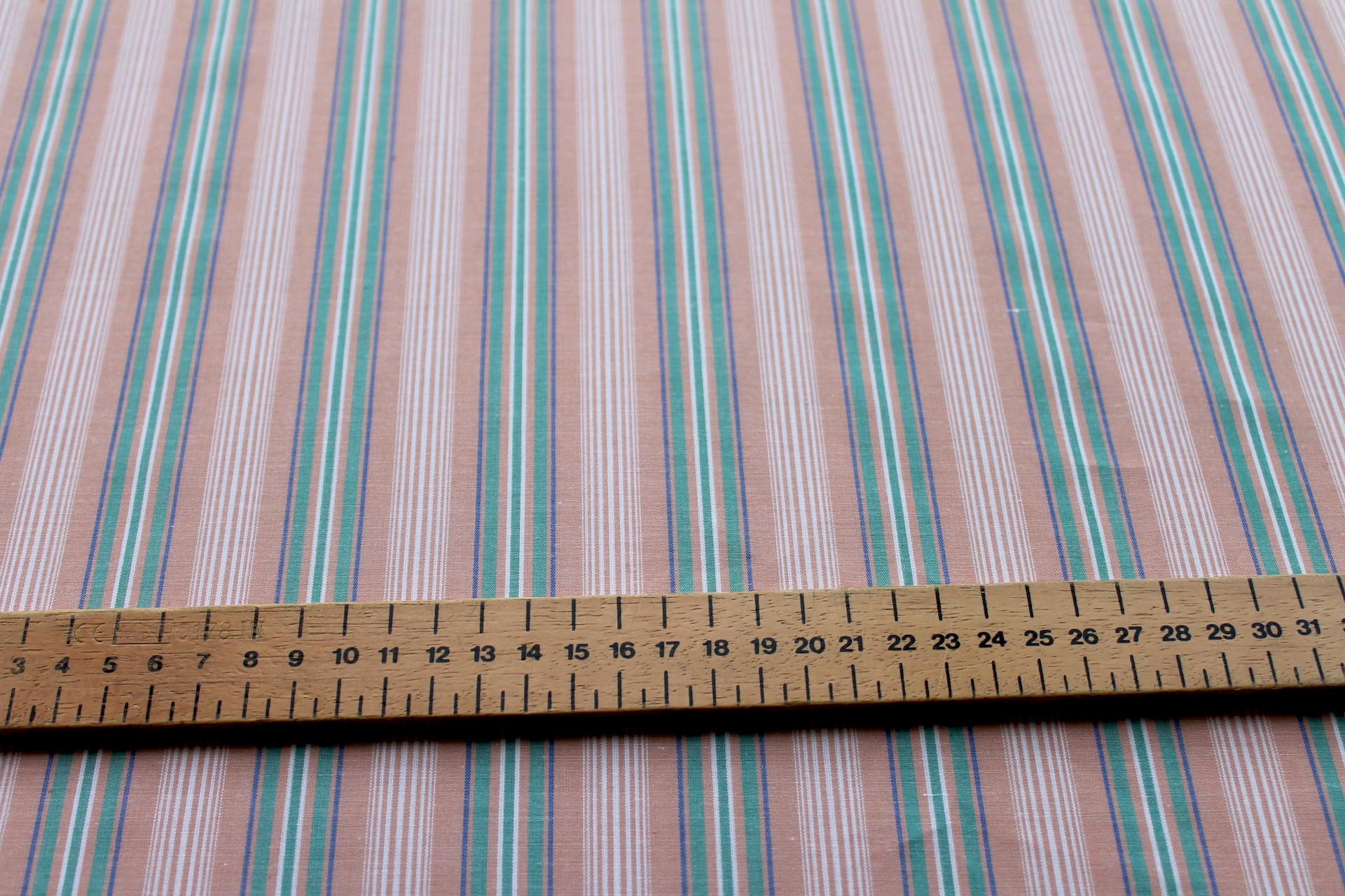 Peach and Green Stripe Cotton Shirting fabric, image 4 of 7