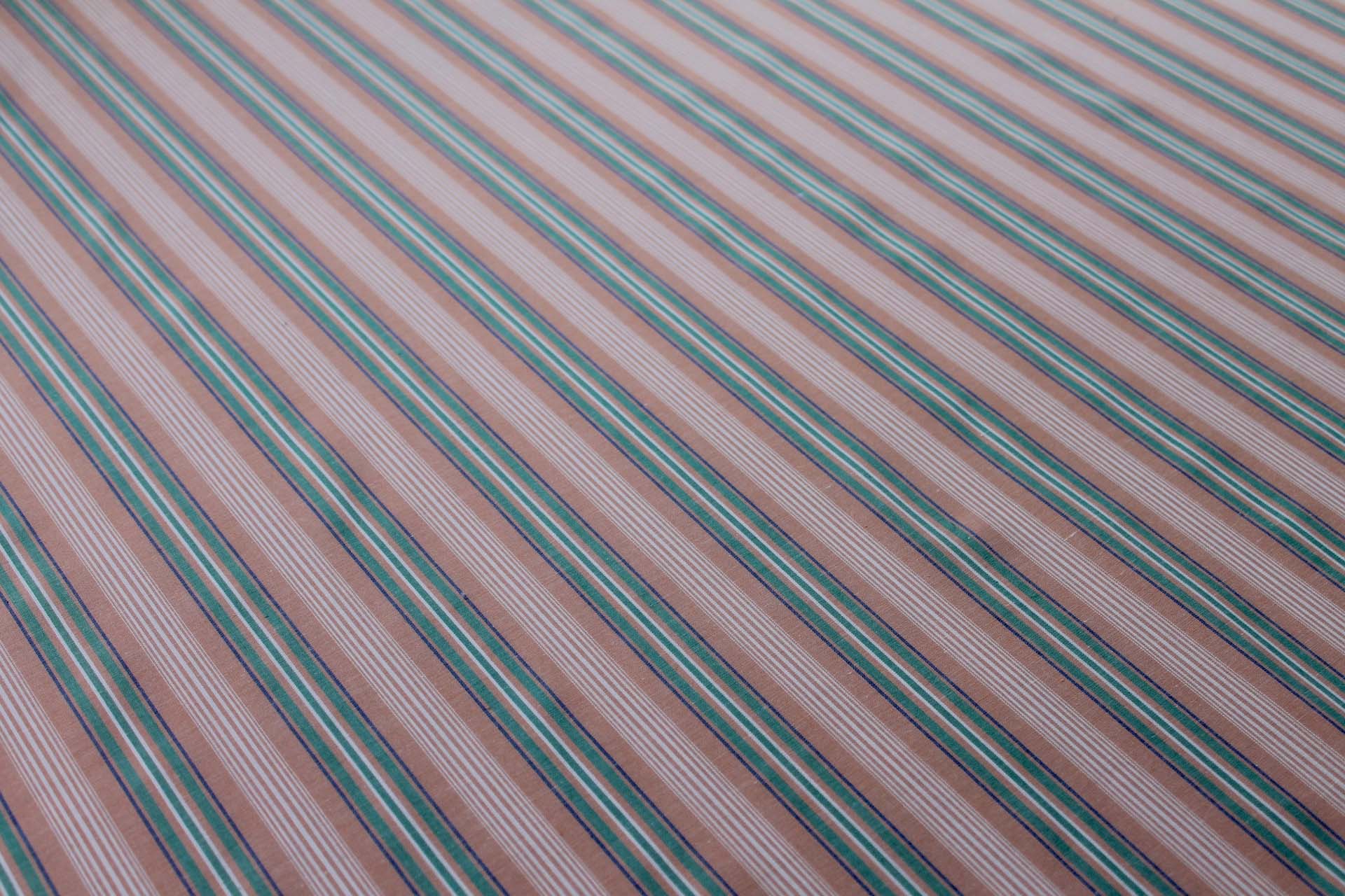 Peach and Green Stripe Cotton Shirting fabric, image 5 of 7