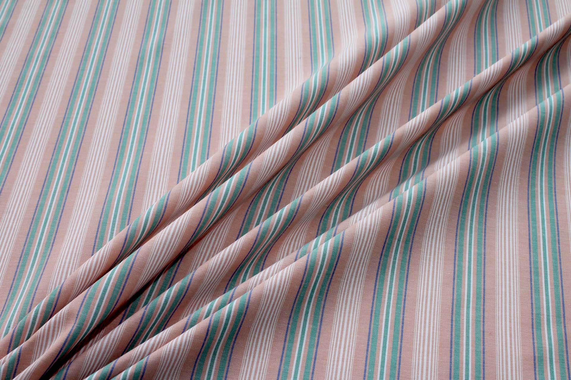 Peach and Green Stripe Cotton Shirting fabric