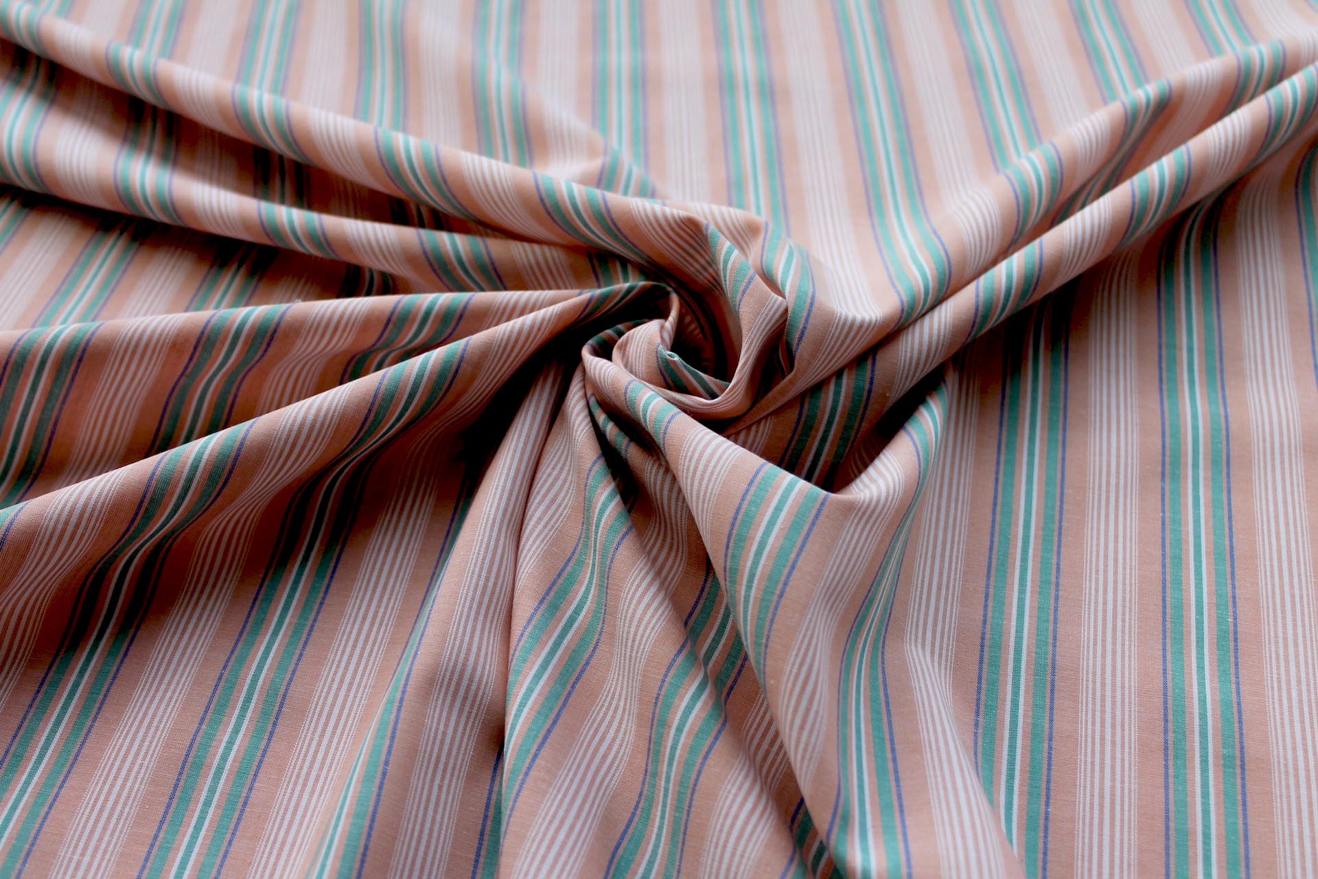 Peach and Green Stripe Cotton Shirting fabric, image 6 of 7