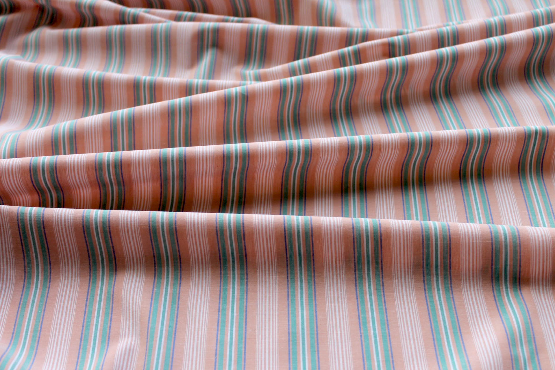 Peach and Green Stripe Cotton Shirting fabric, image 7 of 7