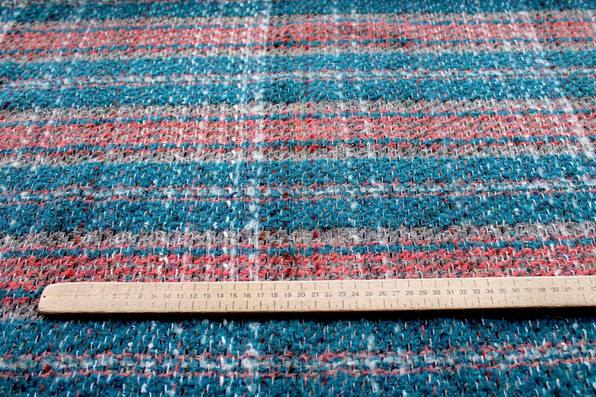 Chunky Wool Check - Teal, Coral and Grey fabric, image 3 of 6