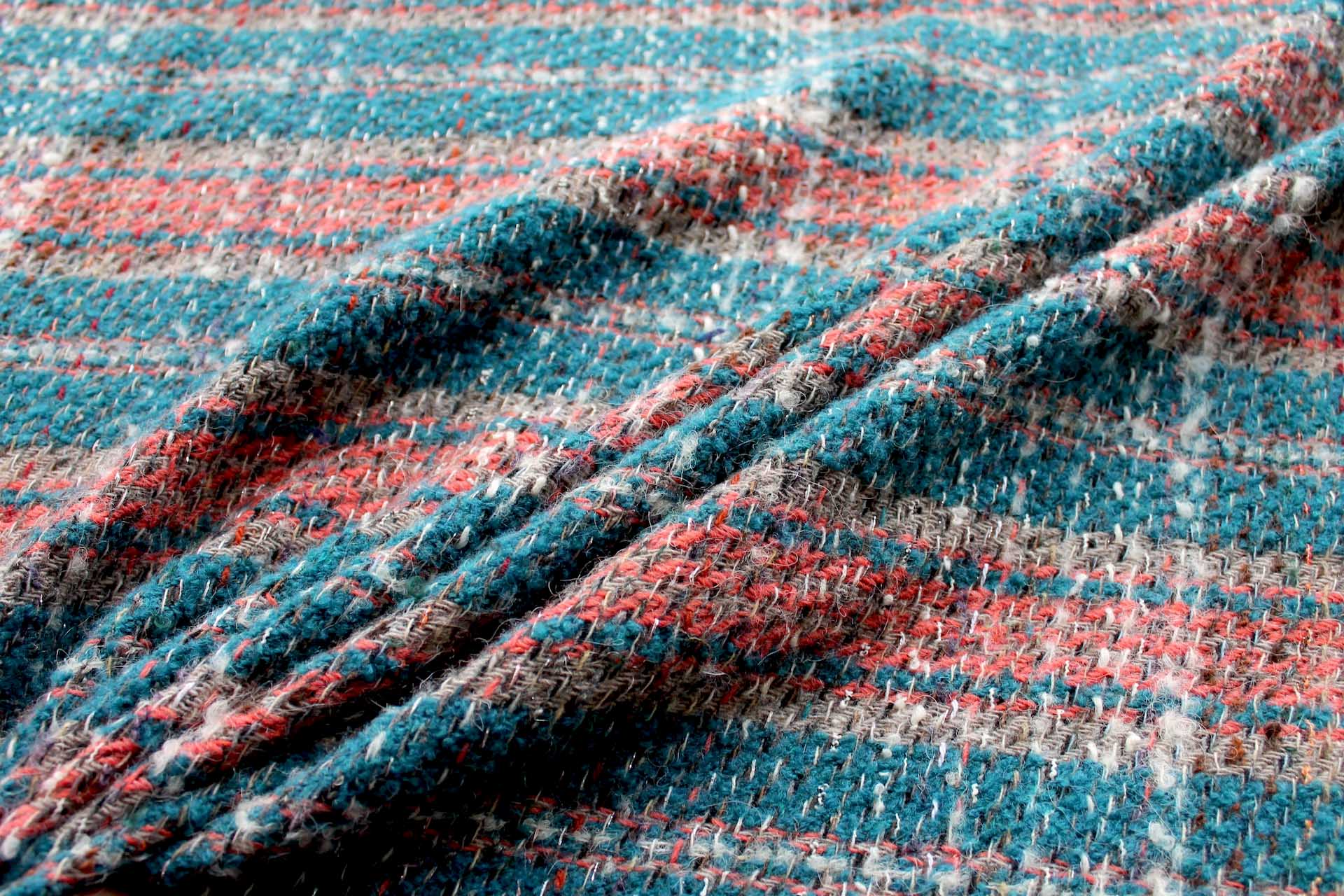 Chunky Wool Check - Teal, Coral and Grey fabric, image 4 of 6