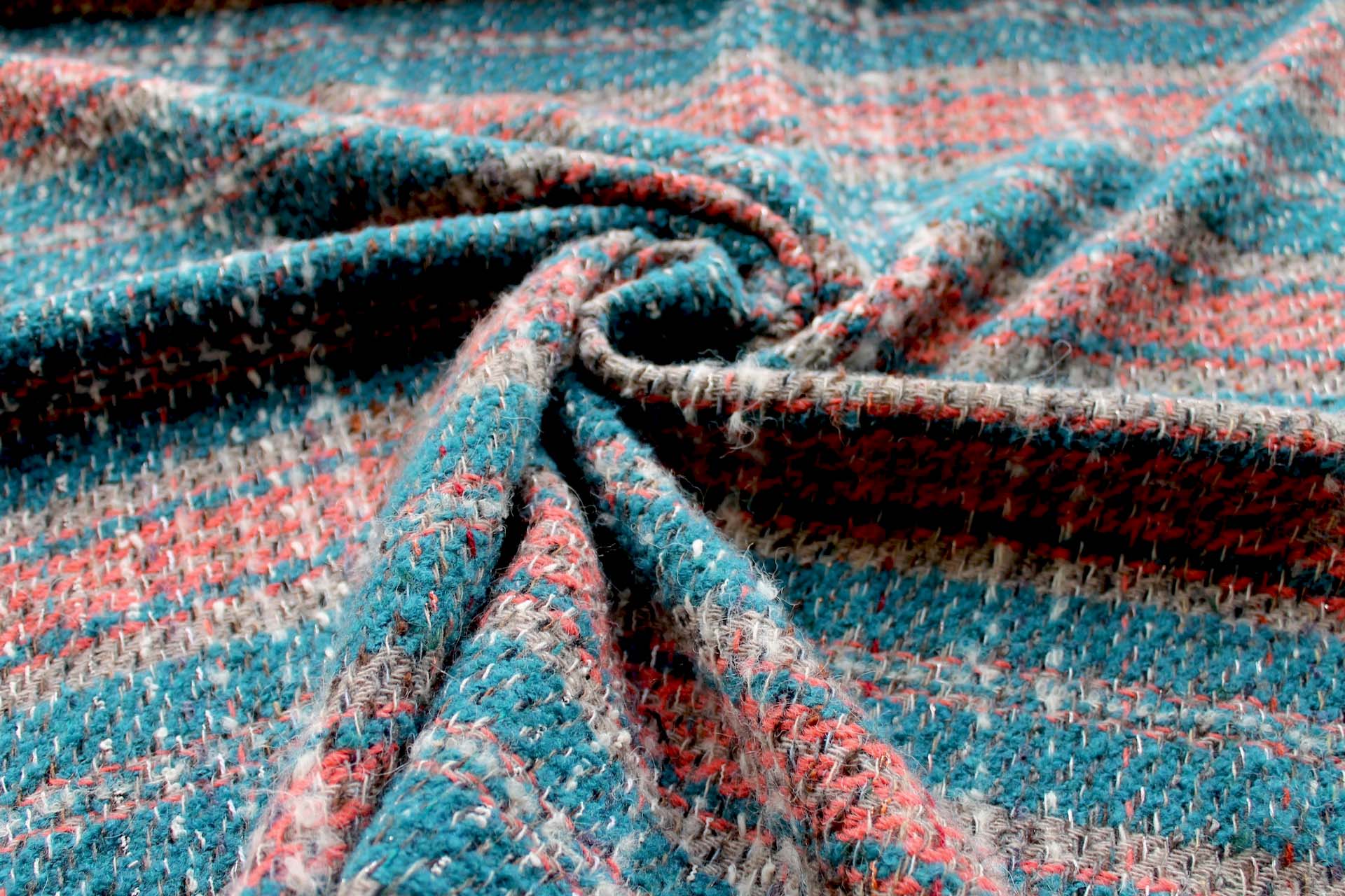 Chunky Wool Check - Teal, Coral and Grey fabric, image 5 of 6