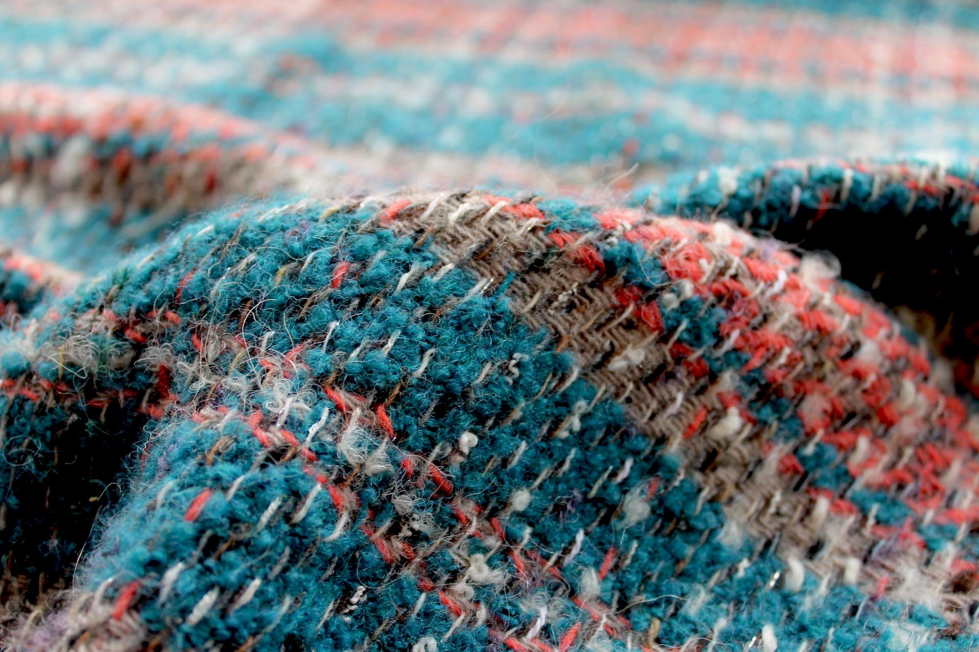 Chunky Wool Check - Teal, Coral and Grey fabric, image 6 of 6