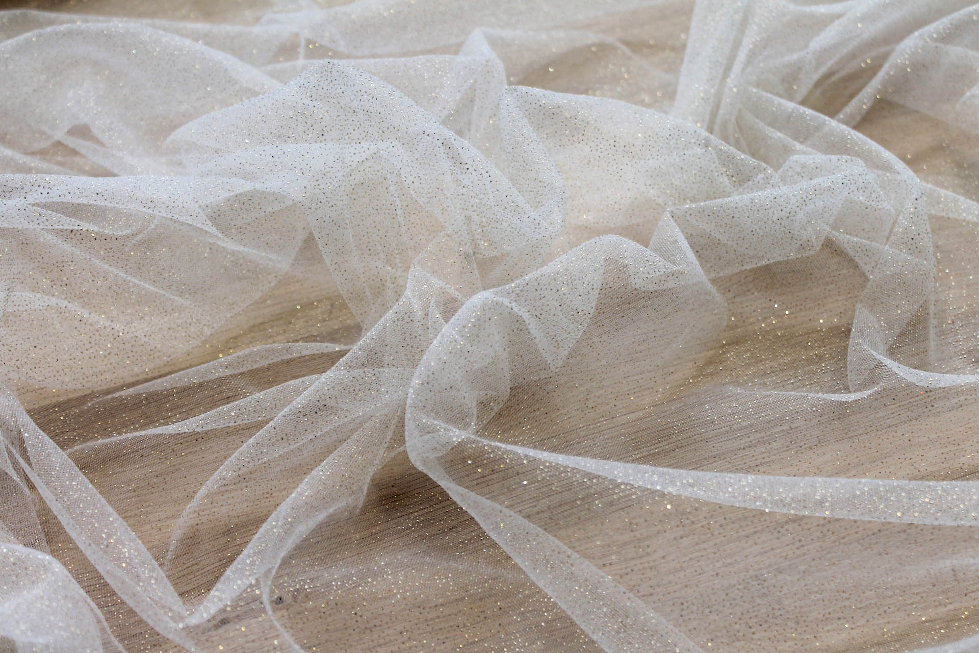 Ivory and Gold Glitter Tulle fabric, image 2 of 6