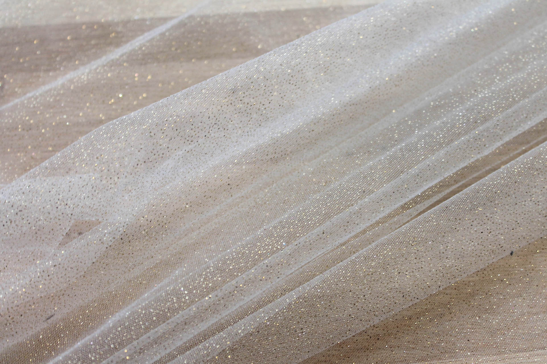 Ivory and Gold Glitter Tulle fabric