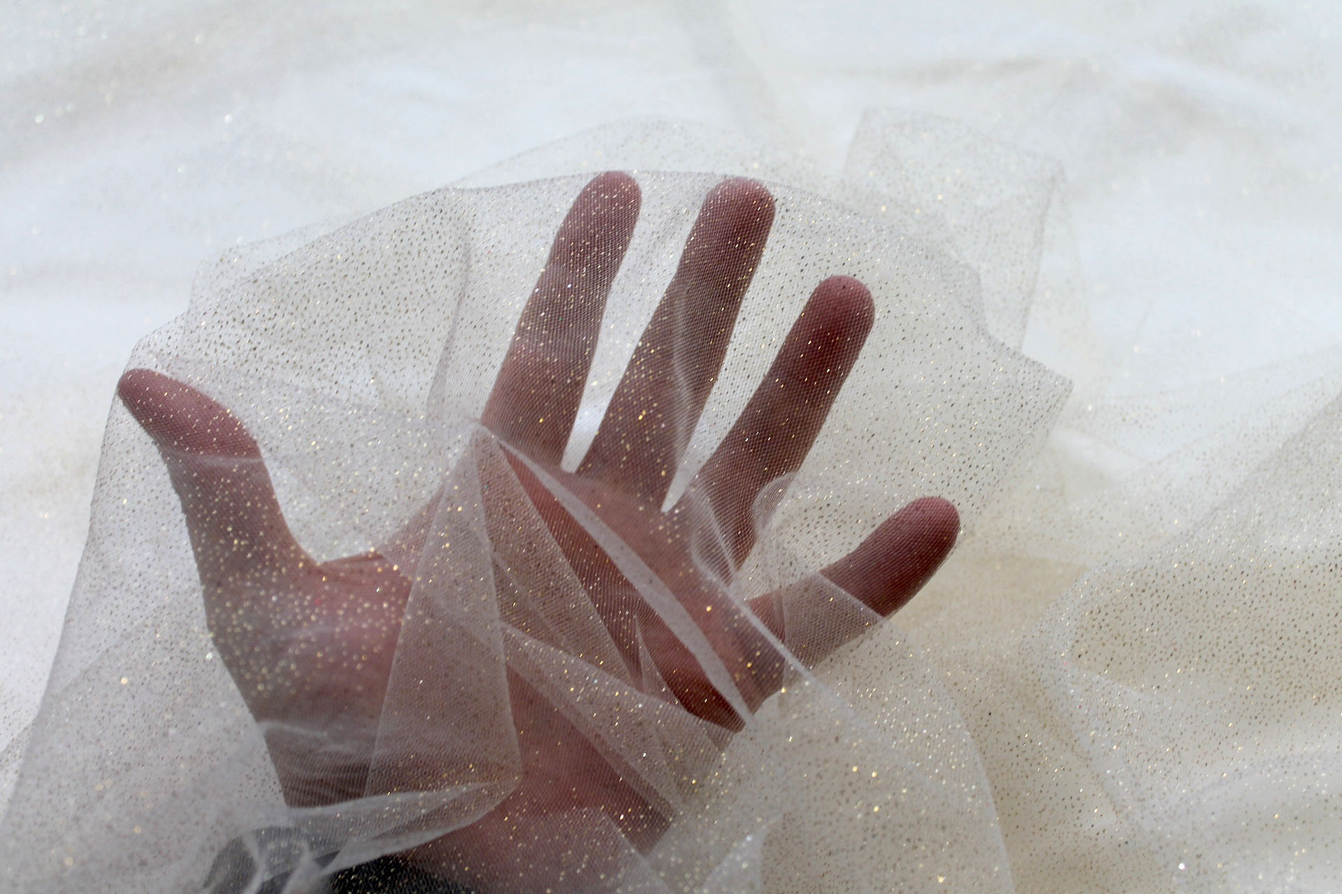 Ivory and Gold Glitter Tulle fabric, image 4 of 6