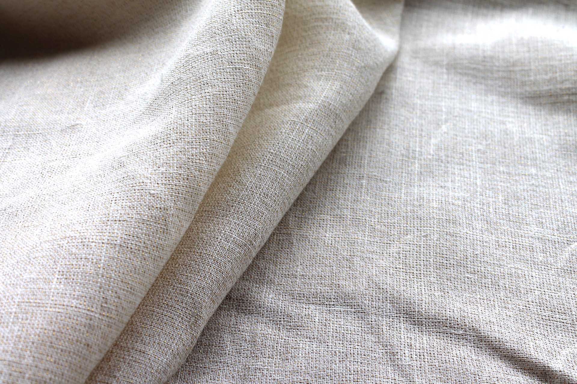 Linen with Lurex - Creamy Off White and Gold fabric, image 3 of 5