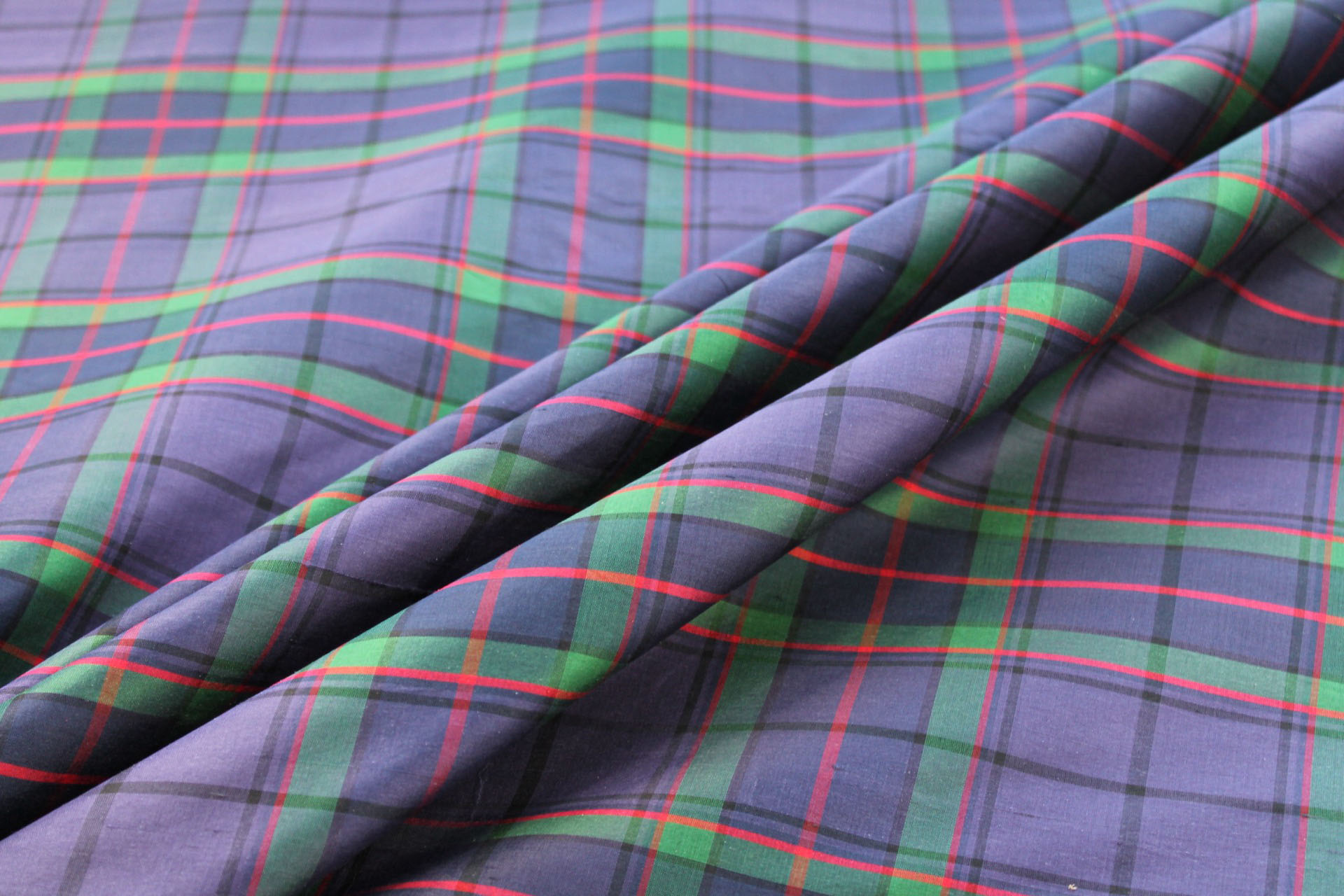 Tartan Check Silk Taffeta - Purple, Green and Red fabric, image 5 of 6