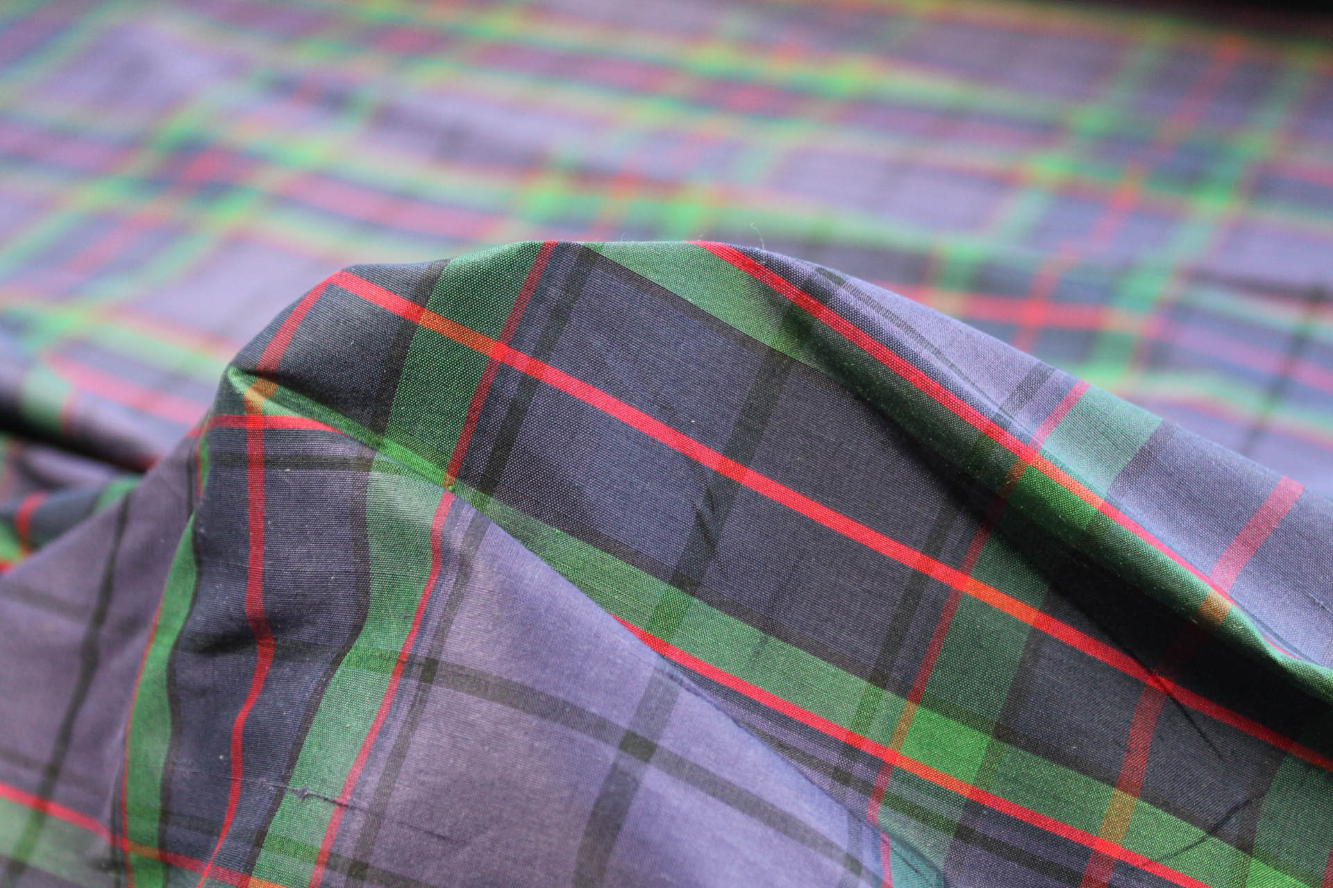 Tartan Check Silk Taffeta - Purple, Green and Red fabric, image 6 of 6