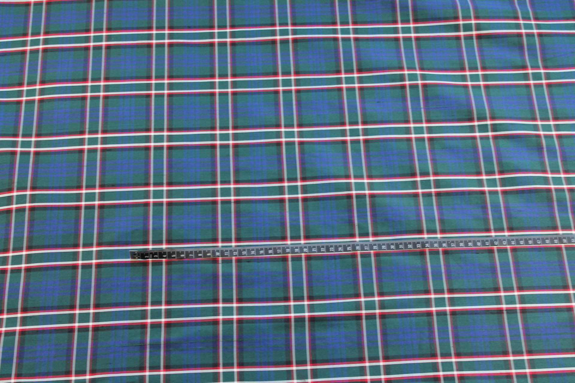 Tartan Check Silk Taffeta - Green, Blue, White and Red fabric, image 2 of 7