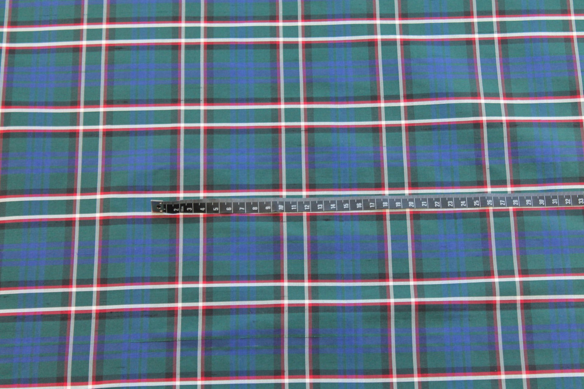 Tartan Check Silk Taffeta - Green, Blue, White and Red fabric, image 3 of 7