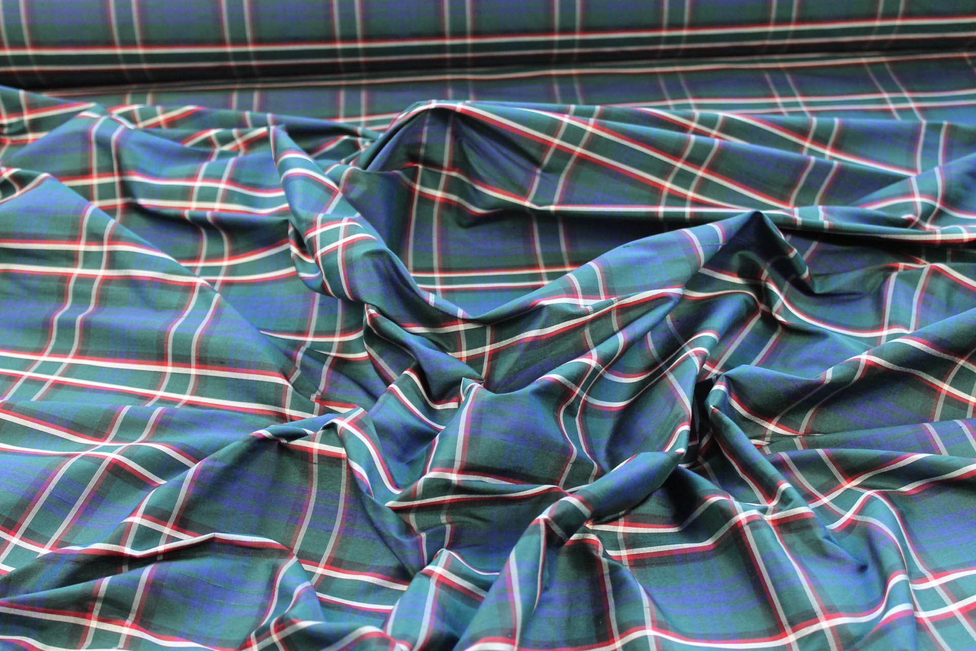 Tartan Check Silk Taffeta - Green, Blue, White and Red fabric, image 4 of 7