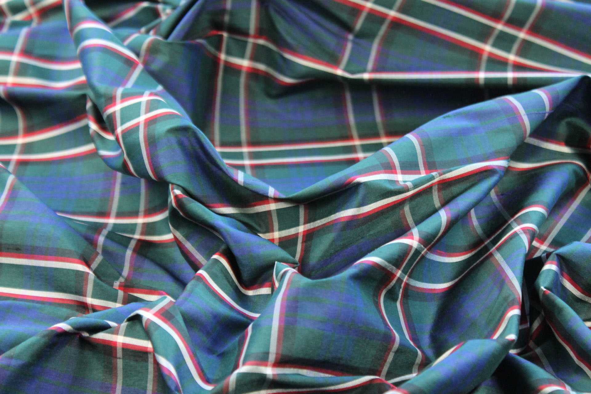 Tartan Check Silk Taffeta - Green, Blue, White and Red fabric, image 5 of 7