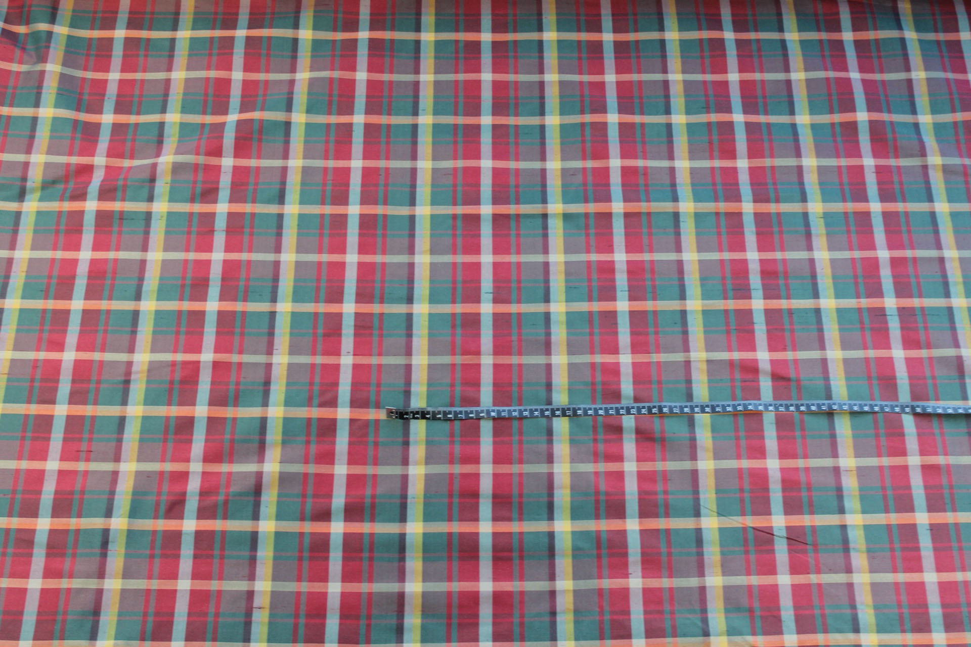 Tartan Check Silk Taffeta - Red, Khaki, Yellow and Green fabric, image 4 of 6