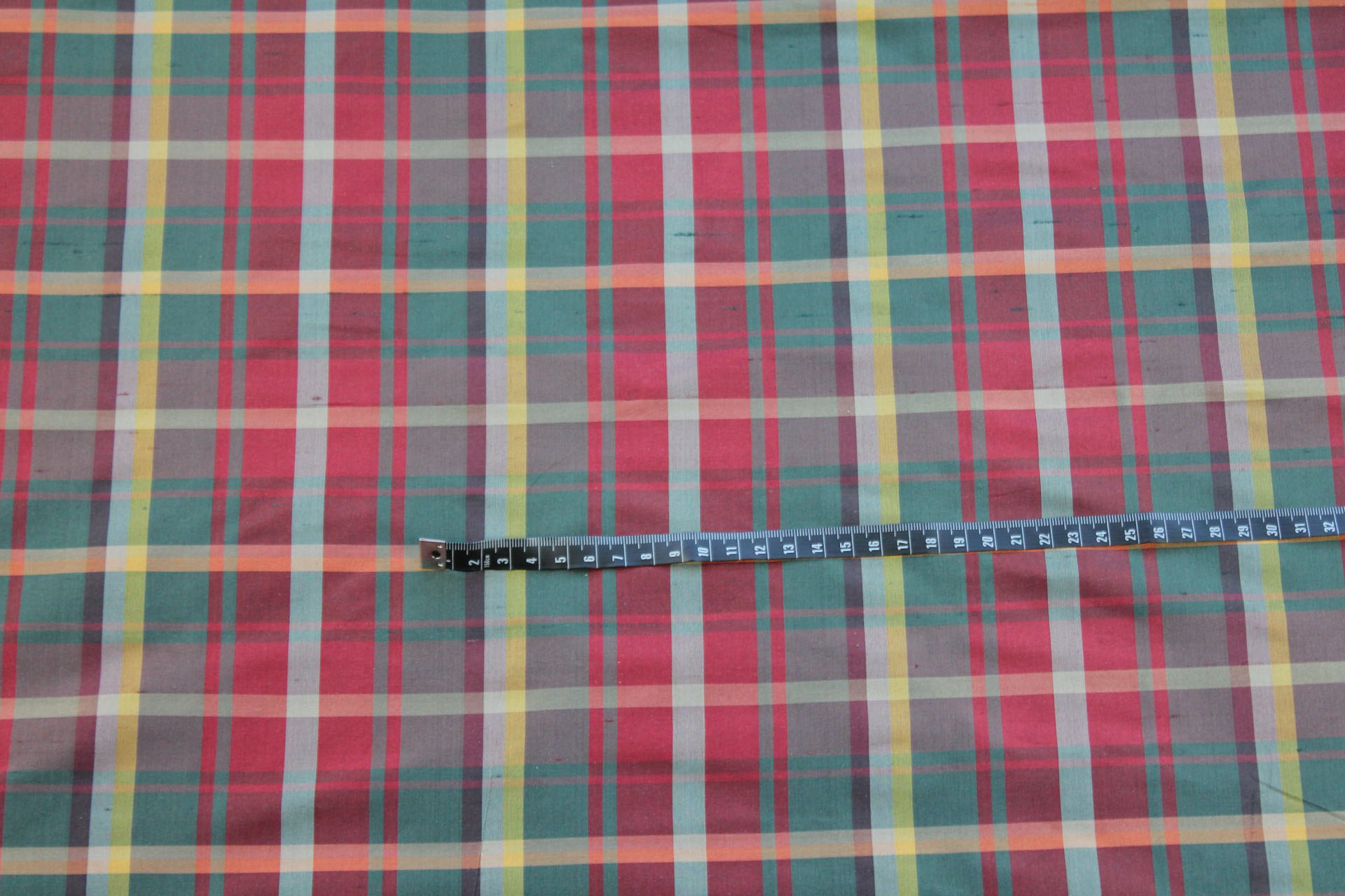 Tartan Check Silk Taffeta - Red, Khaki, Yellow and Green fabric, image 5 of 6