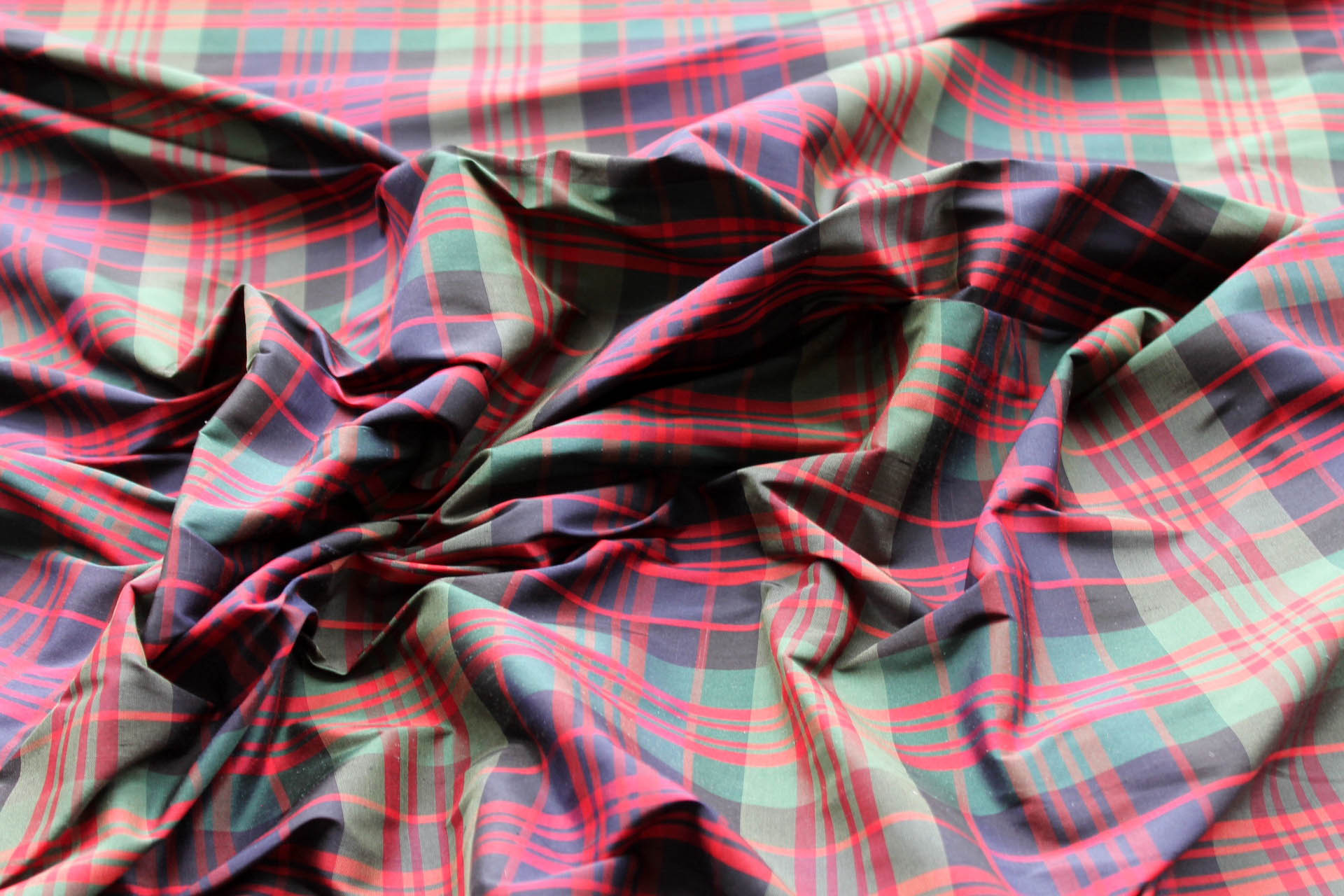 Tartan Check Silk Taffeta - Green, Navy and Red fabric, image 2 of 5