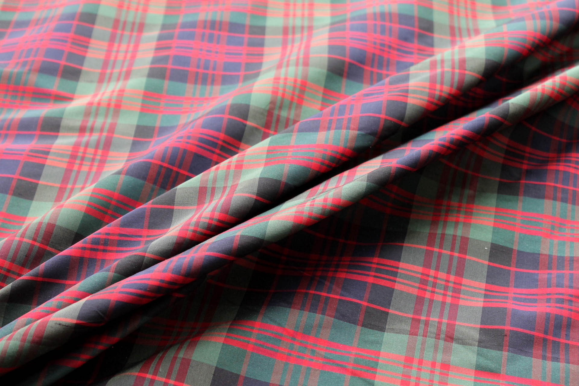 Tartan Check Silk Taffeta - Green, Navy and Red fabric