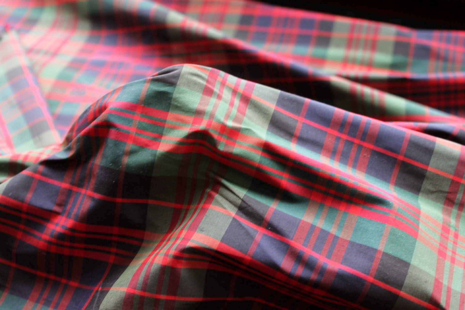 Tartan Check Silk Taffeta - Green, Navy and Red fabric, image 3 of 5