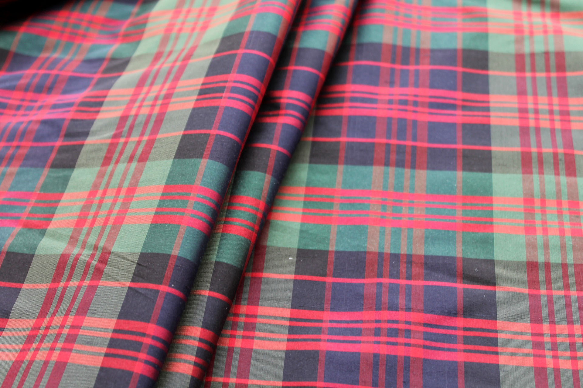 Tartan Check Silk Taffeta - Green, Navy and Red fabric, image 4 of 5