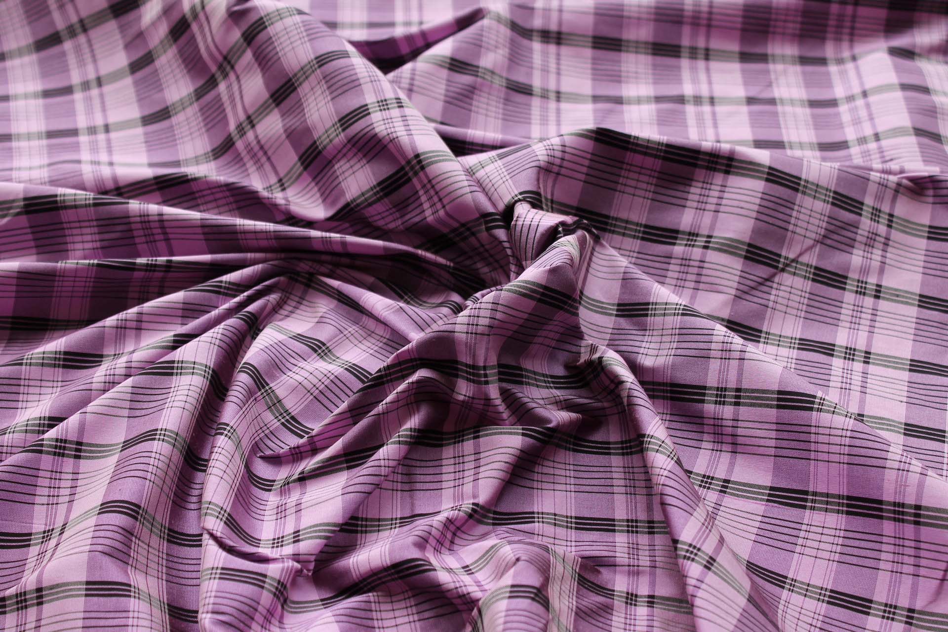 Tartan Check Silk Dupion - Lilac, Ivory and Black fabric, image 2 of 6