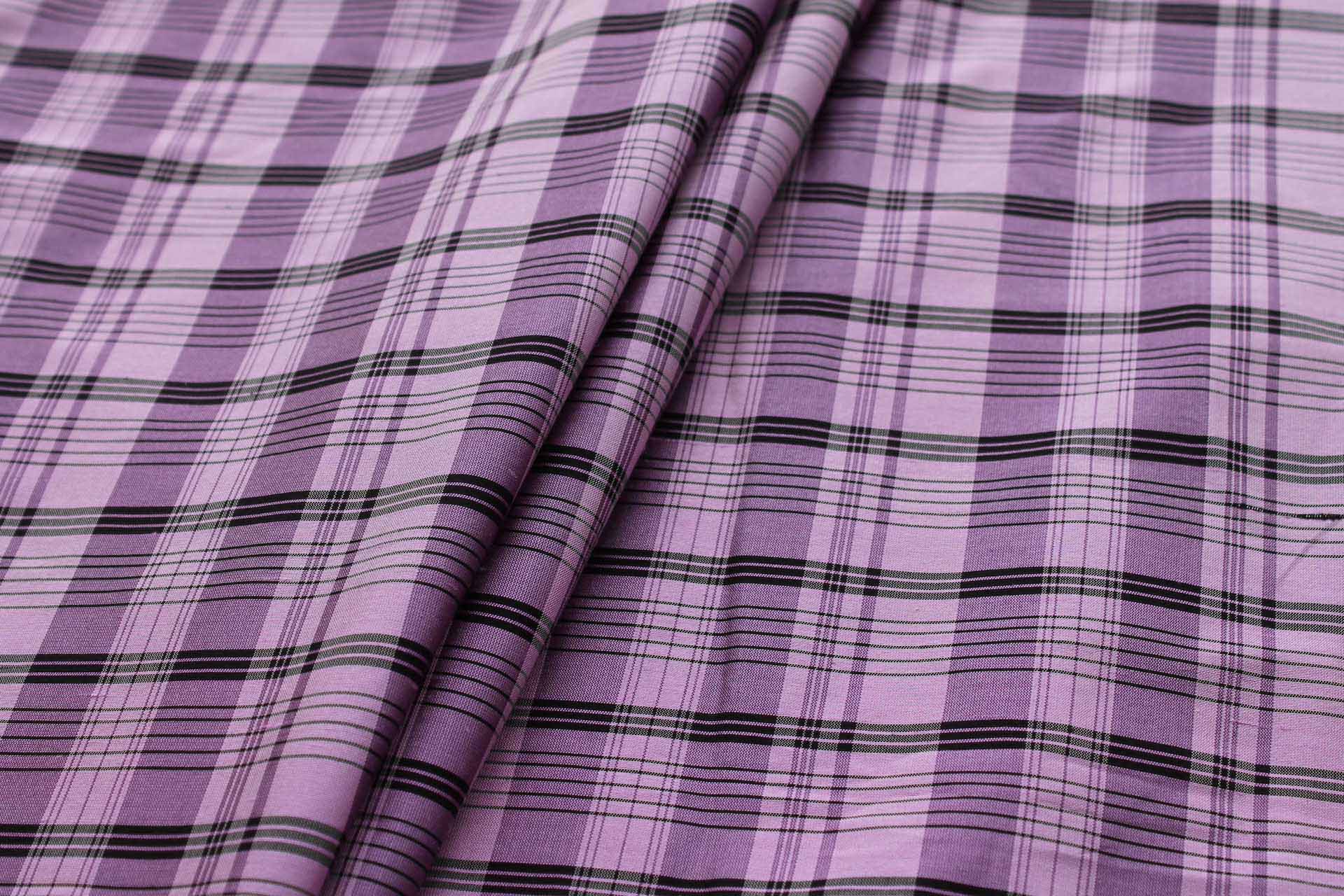 Tartan Check Silk Dupion - Lilac, Ivory and Black fabric, image 4 of 6