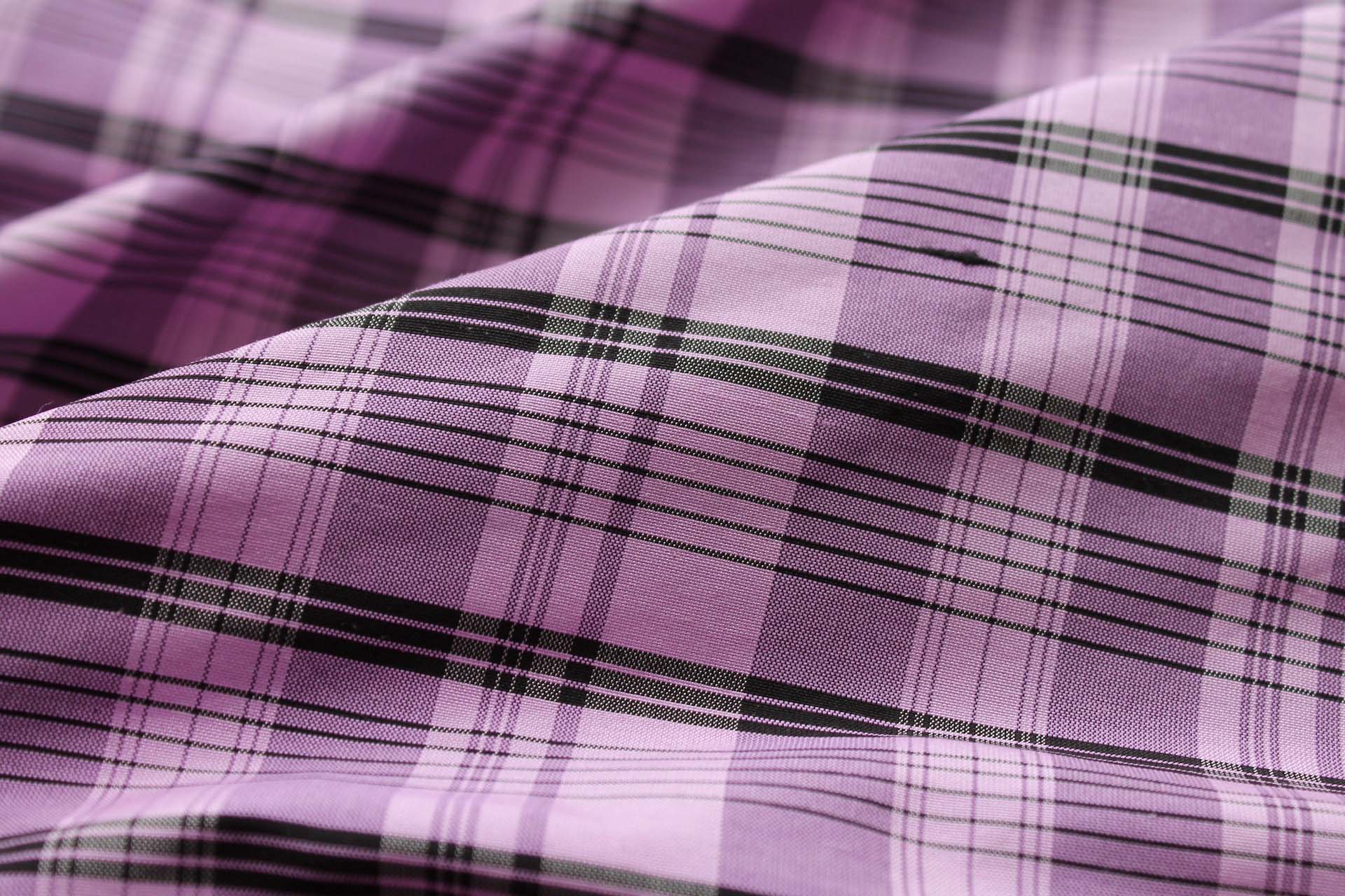 Tartan Check Silk Dupion - Lilac, Ivory and Black fabric, image 5 of 6
