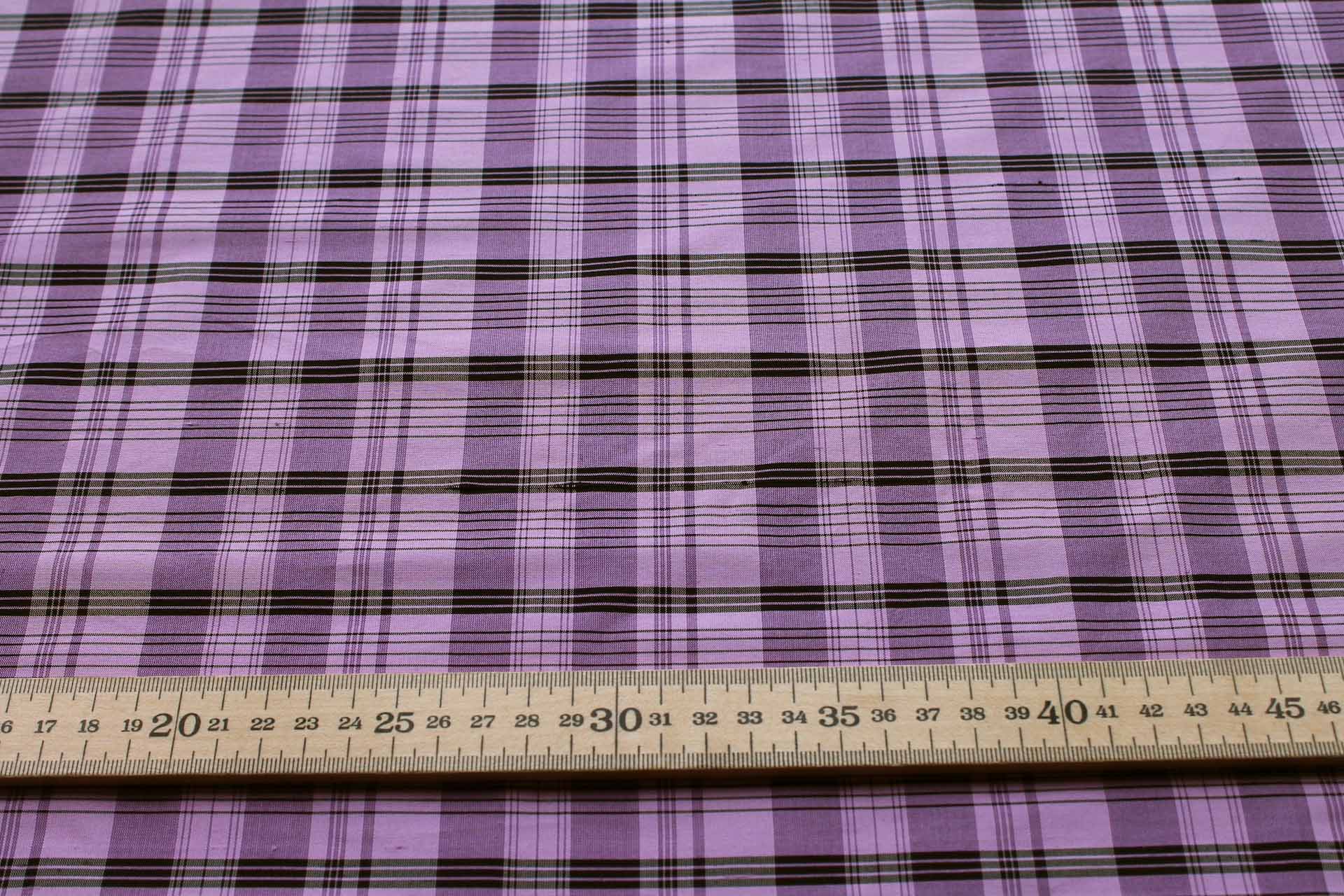 Tartan Check Silk Dupion - Lilac, Ivory and Black fabric, image 6 of 6