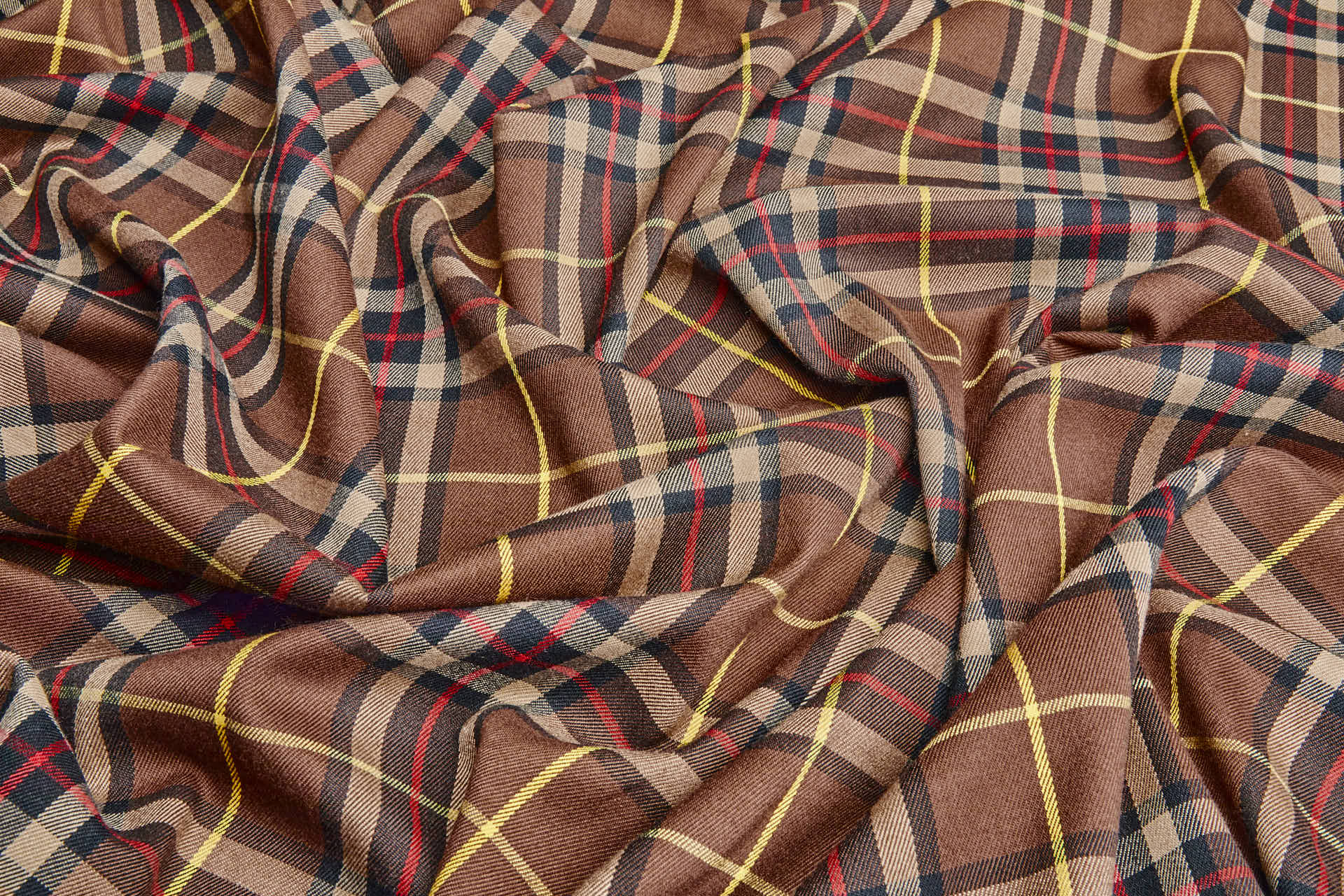 Stretch Tartan - Brown, Black, Red and Yellow fabric, image 3 of 7