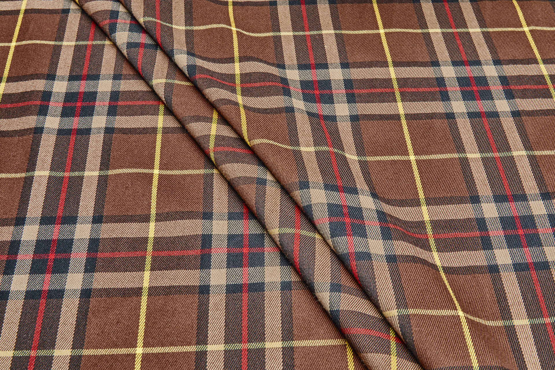 Stretch Tartan - Brown, Black, Red and Yellow fabric