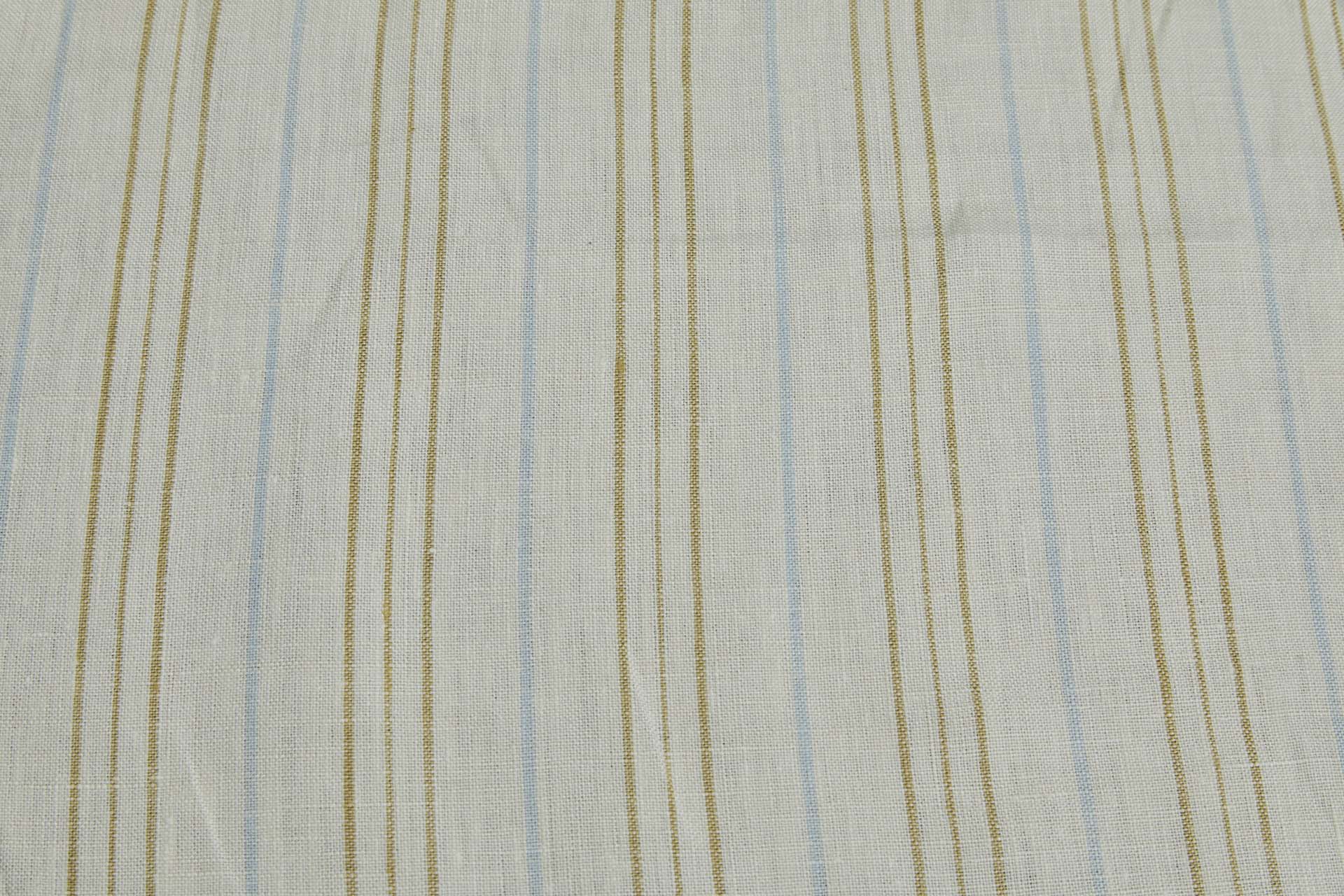 Striped Linen - Cream, Khaki and Light Blue fabric, image 3 of 7