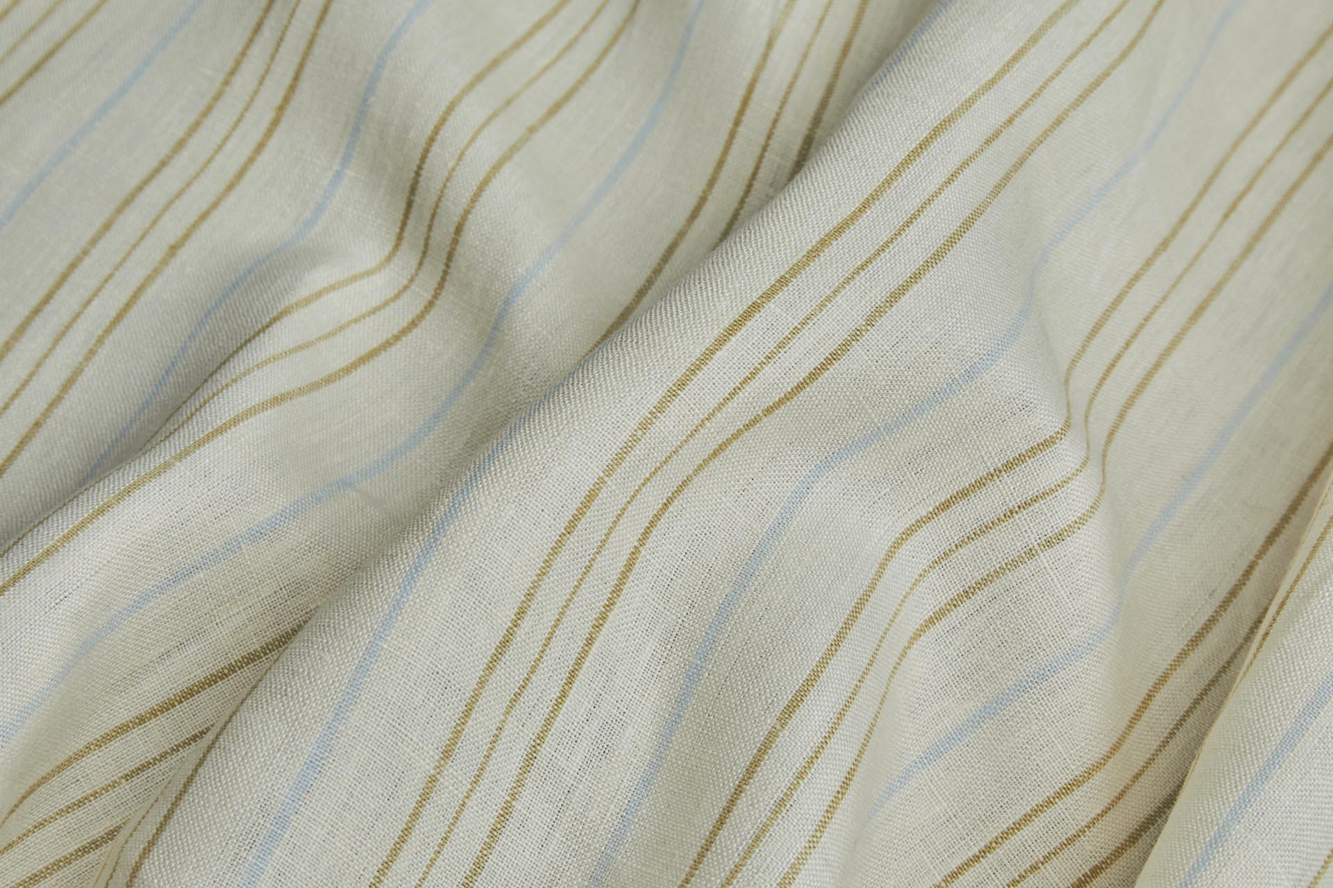 Striped Linen - Cream, Khaki and Light Blue fabric, image 4 of 7