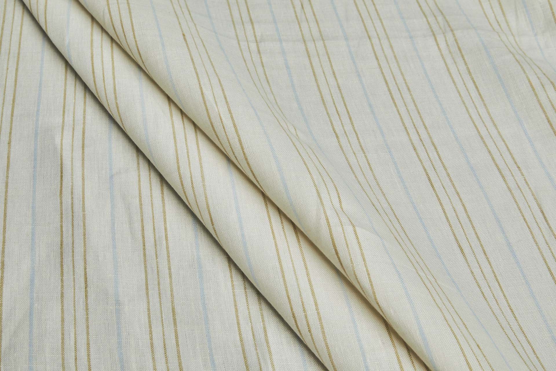 Striped Linen - Cream, Khaki and Light Blue fabric