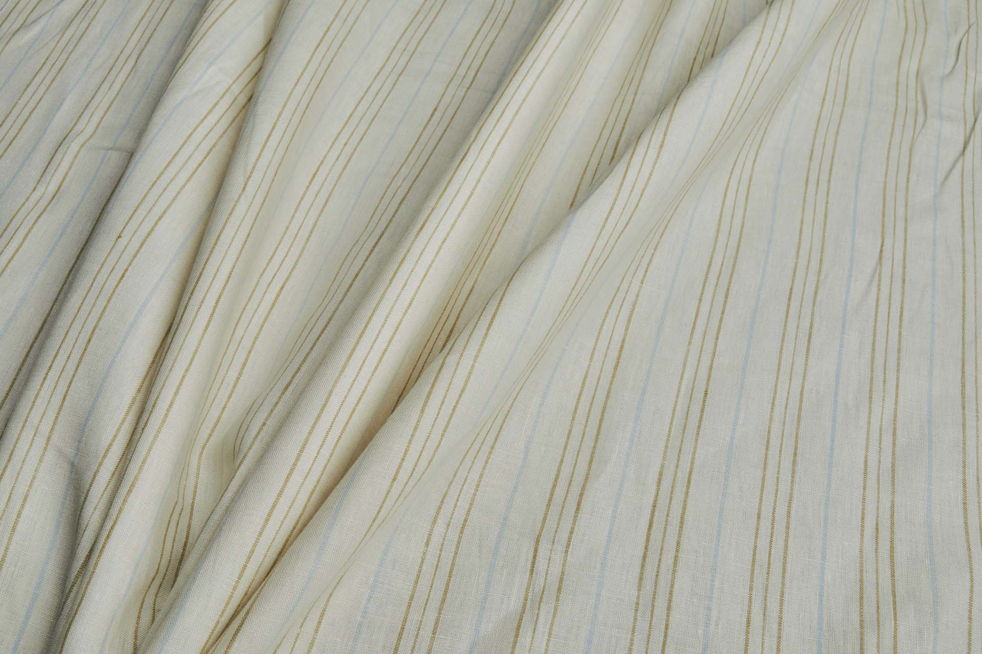 Striped Linen - Cream, Khaki and Light Blue fabric, image 5 of 7