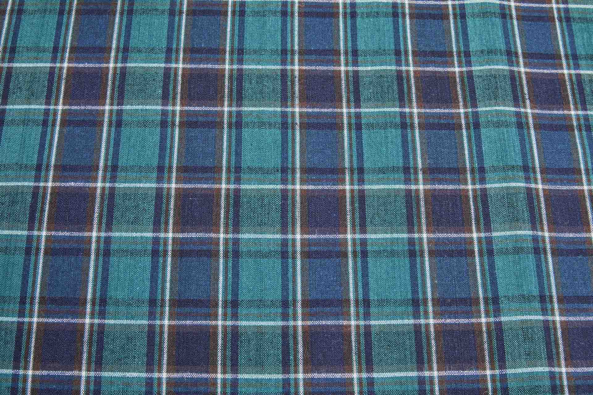 Rustic Cotton Check Shirting - Green, Navy and Brown fabric, image 2 of 7