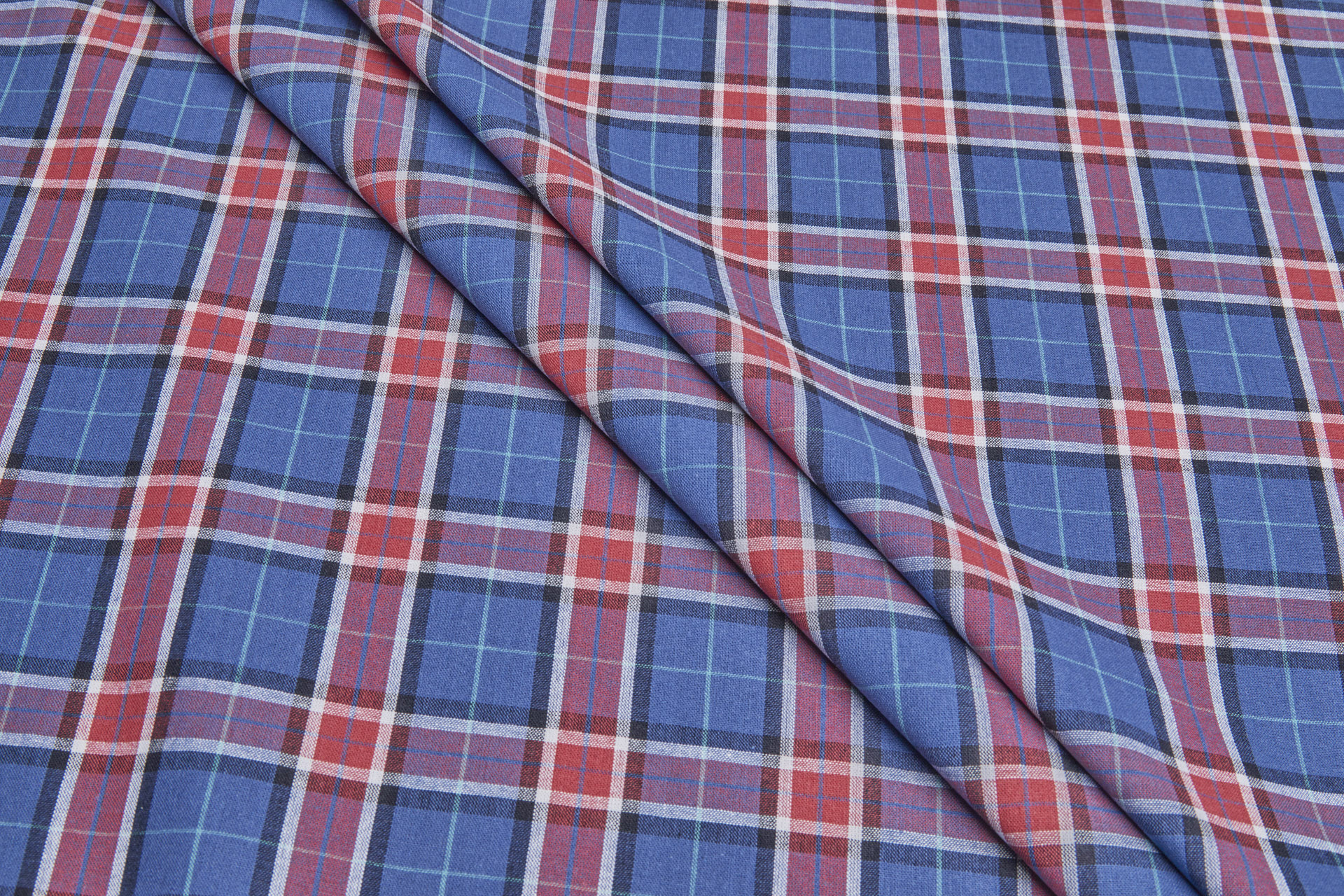 Rustic Cotton Check Shirting - Light Navy and Red fabric