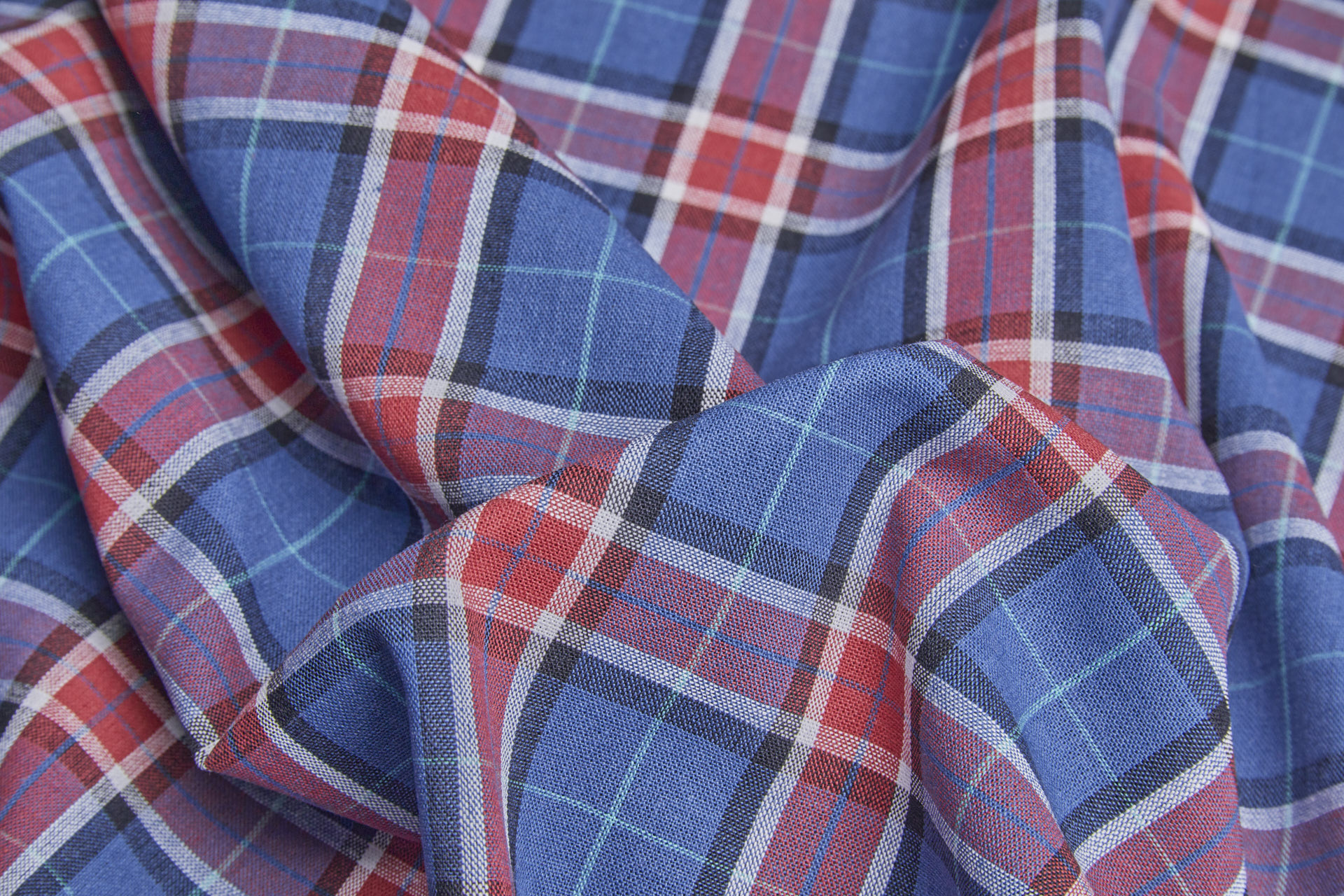 Rustic Cotton Check Shirting - Light Navy and Red fabric, image 3 of 7