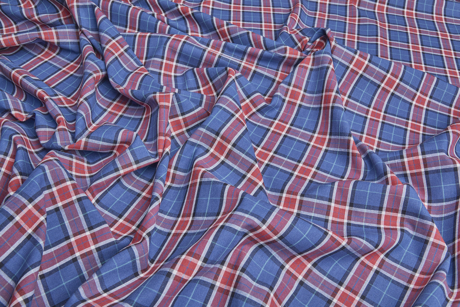 Rustic Cotton Check Shirting - Light Navy and Red fabric, image 5 of 7