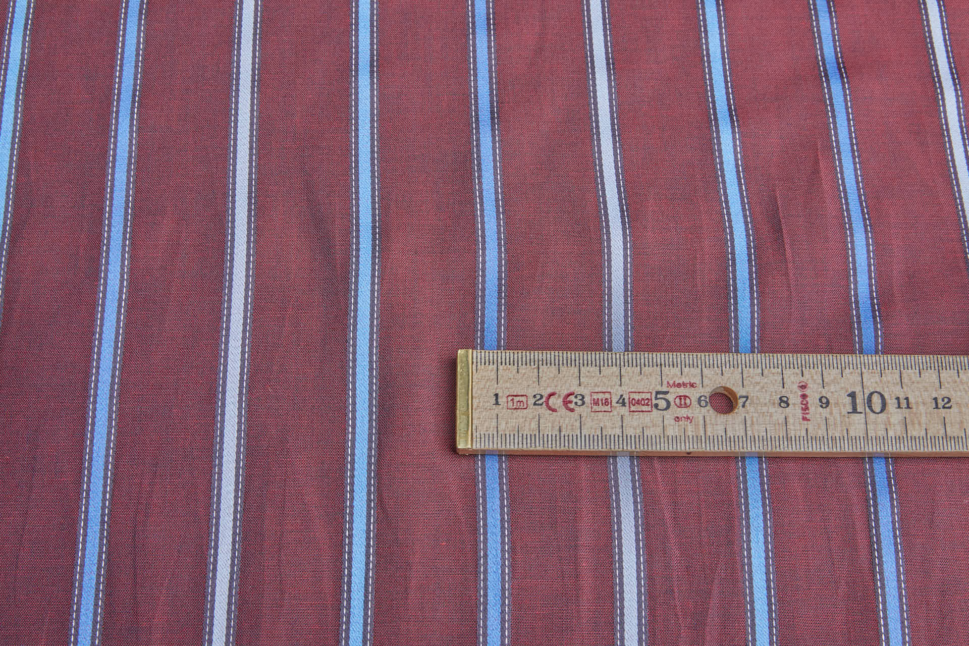 Luxury Italian Satin Stripe Shirting - Burgundy and Blues fabric, image 9 of 9