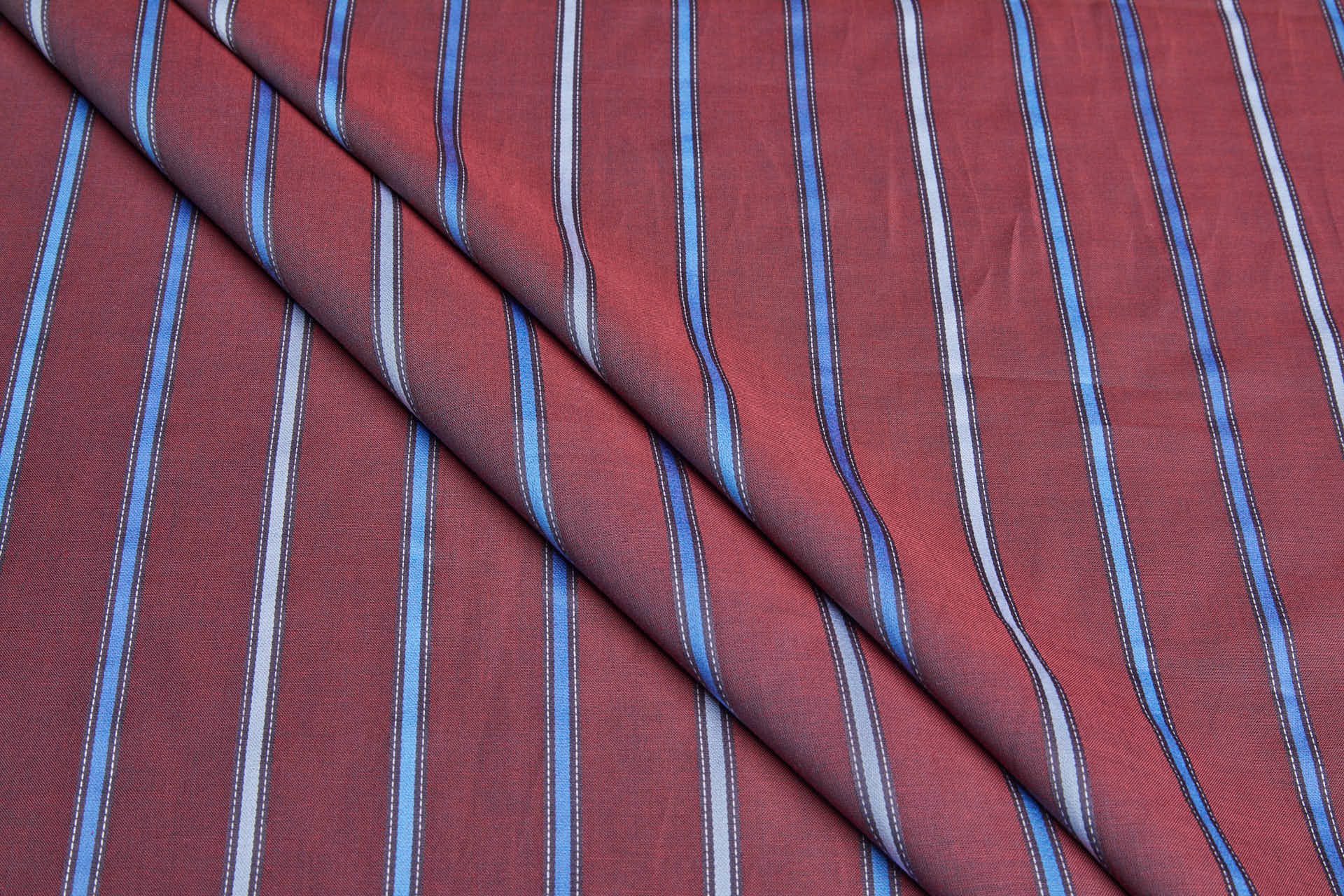 Luxury Italian Satin Stripe Shirting - Burgundy and Blues fabric