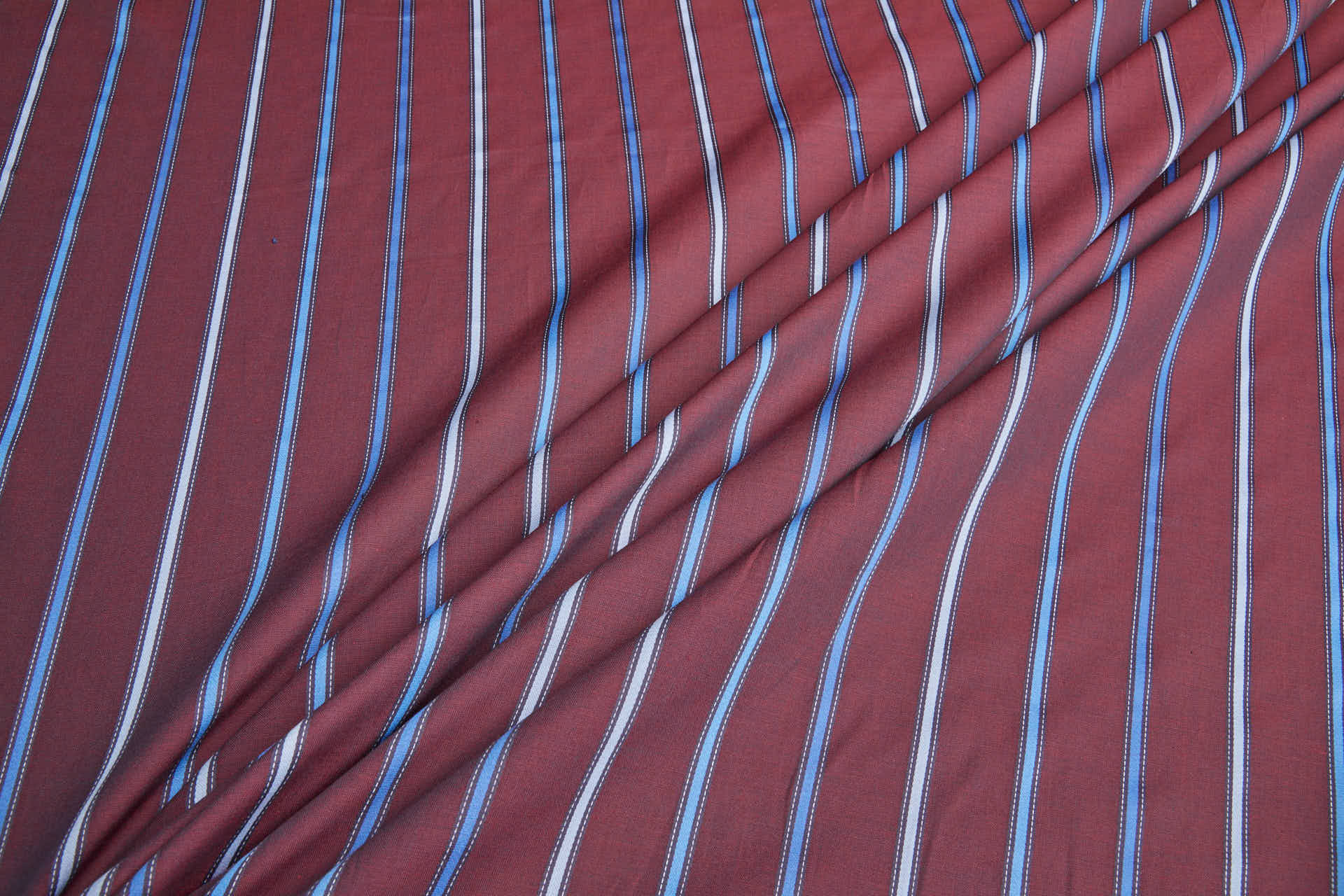 Luxury Italian Satin Stripe Shirting - Burgundy and Blues fabric, image 8 of 9