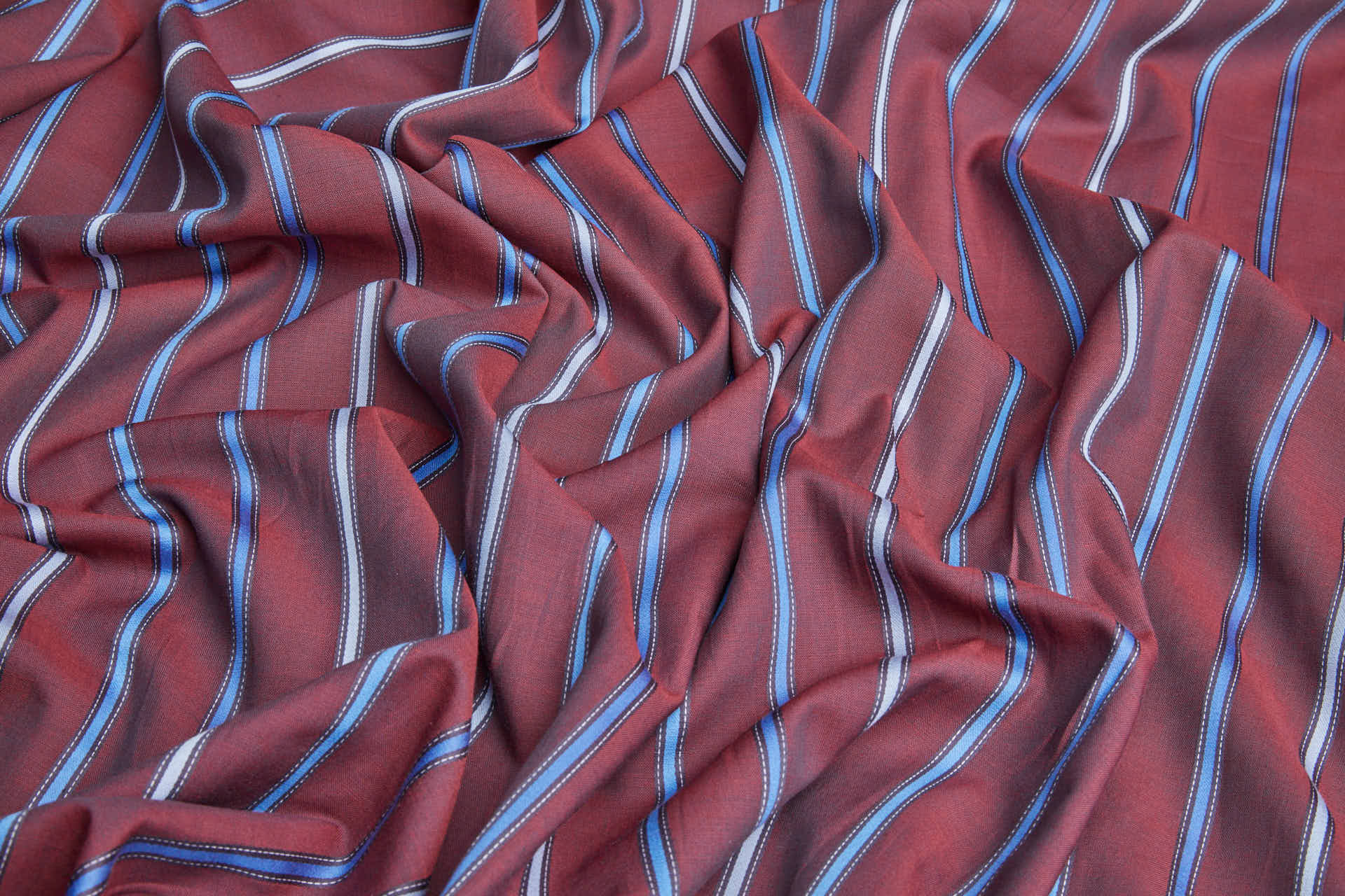 Luxury Italian Satin Stripe Shirting - Burgundy and Blues fabric, image 7 of 9